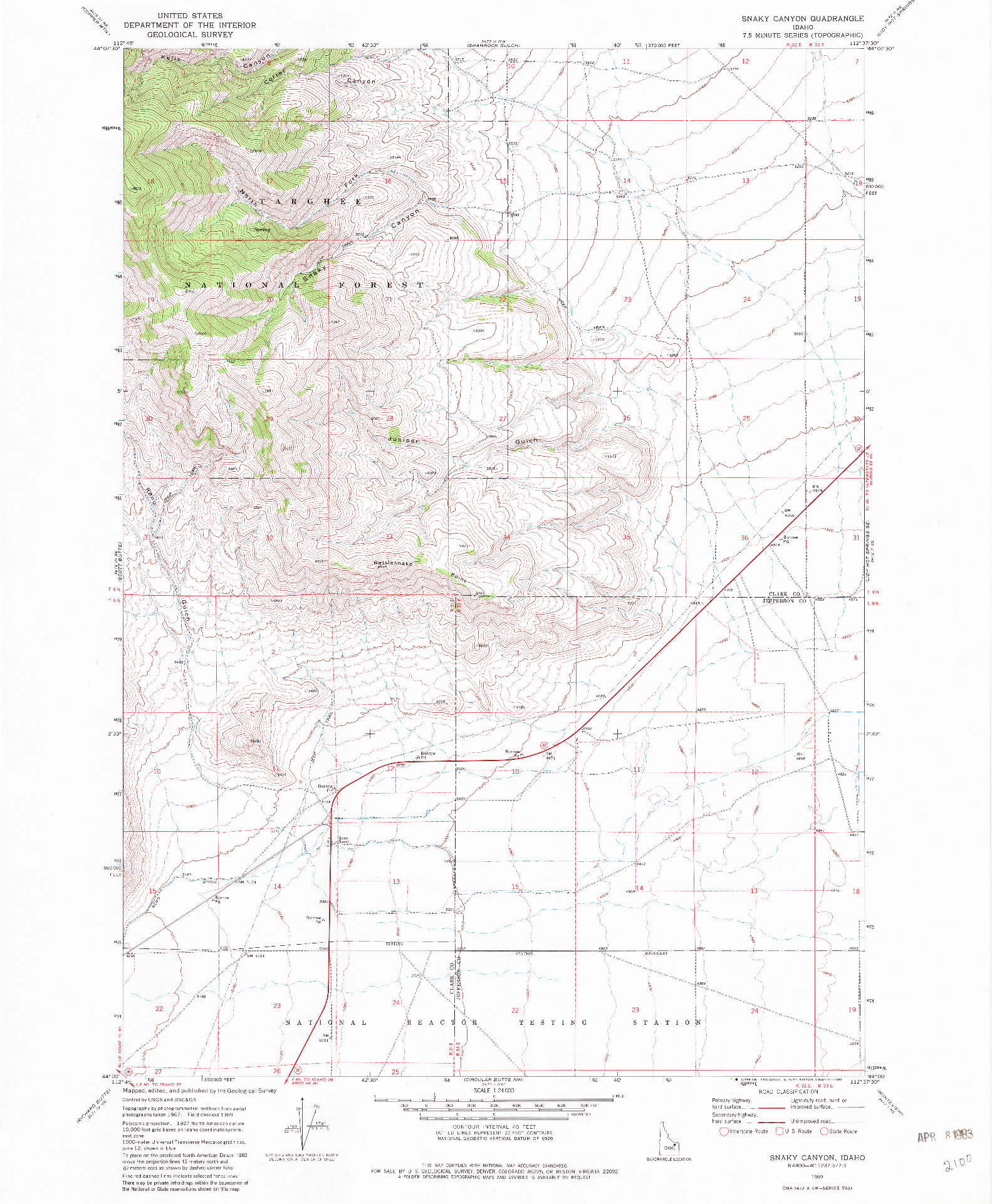 USGS 1:24000-SCALE QUADRANGLE FOR SNAKY CANYON, ID 1969