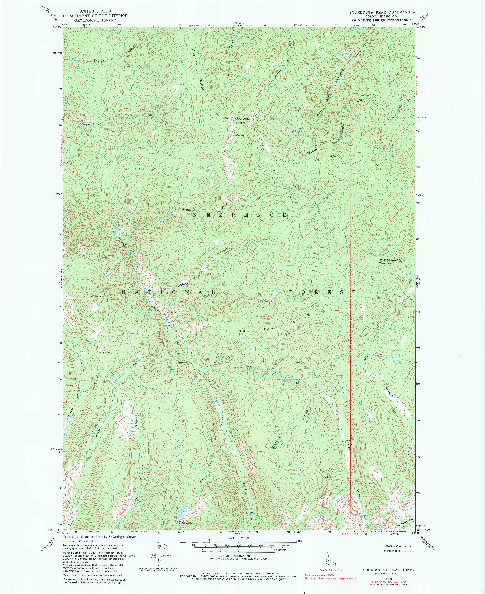 USGS 1:24000-SCALE QUADRANGLE FOR SOURDOUGH PEAK, ID 1963