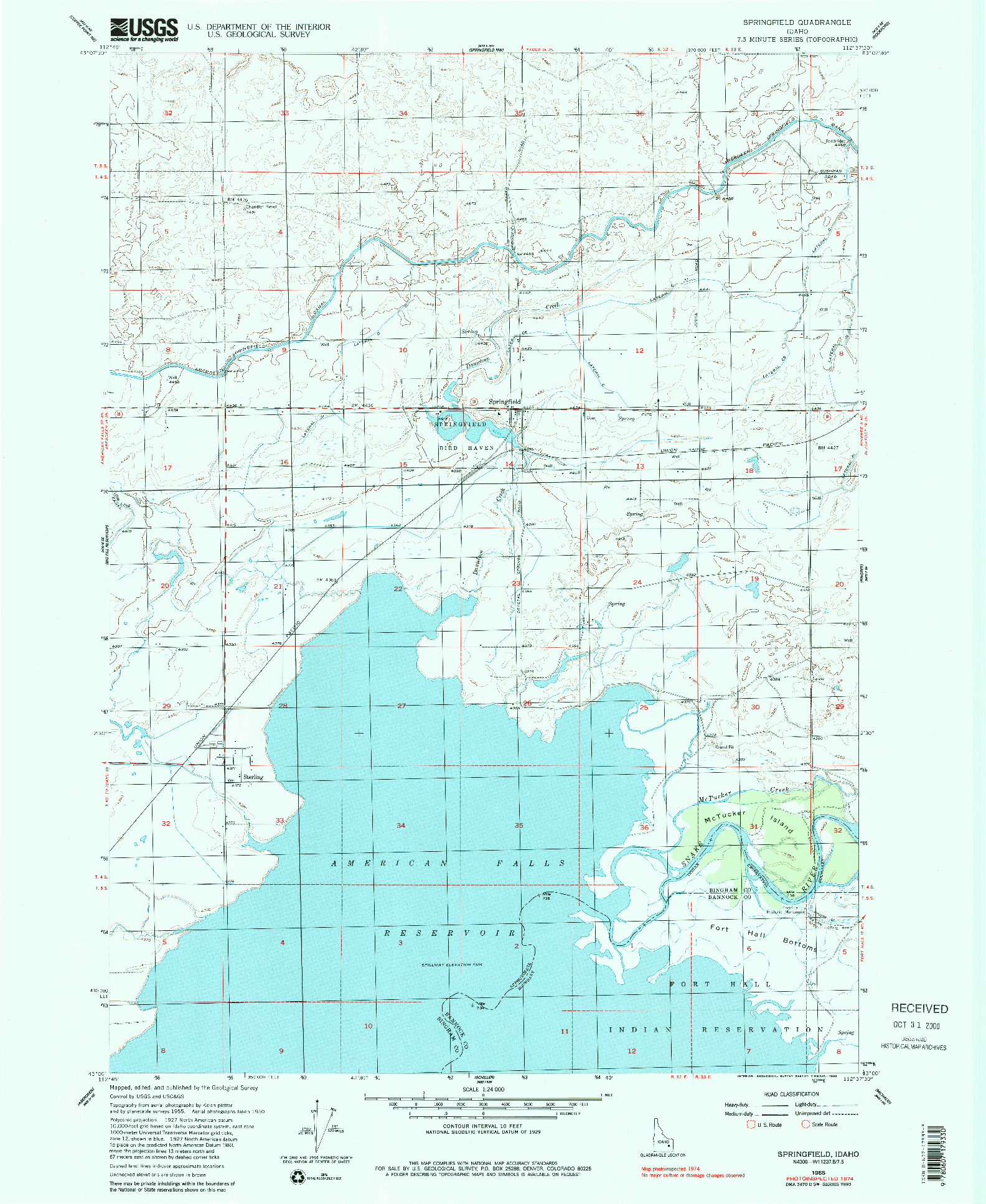 USGS 1:24000-SCALE QUADRANGLE FOR SPRINGFIELD, ID 1955