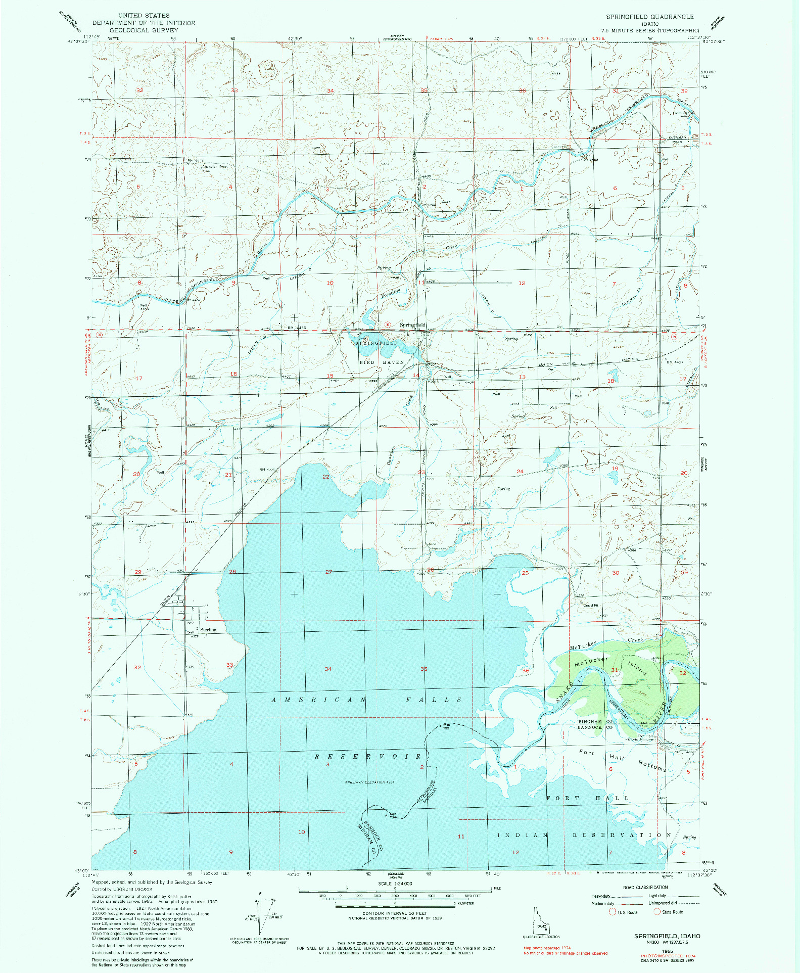 USGS 1:24000-SCALE QUADRANGLE FOR SPRINGFIELD, ID 1955