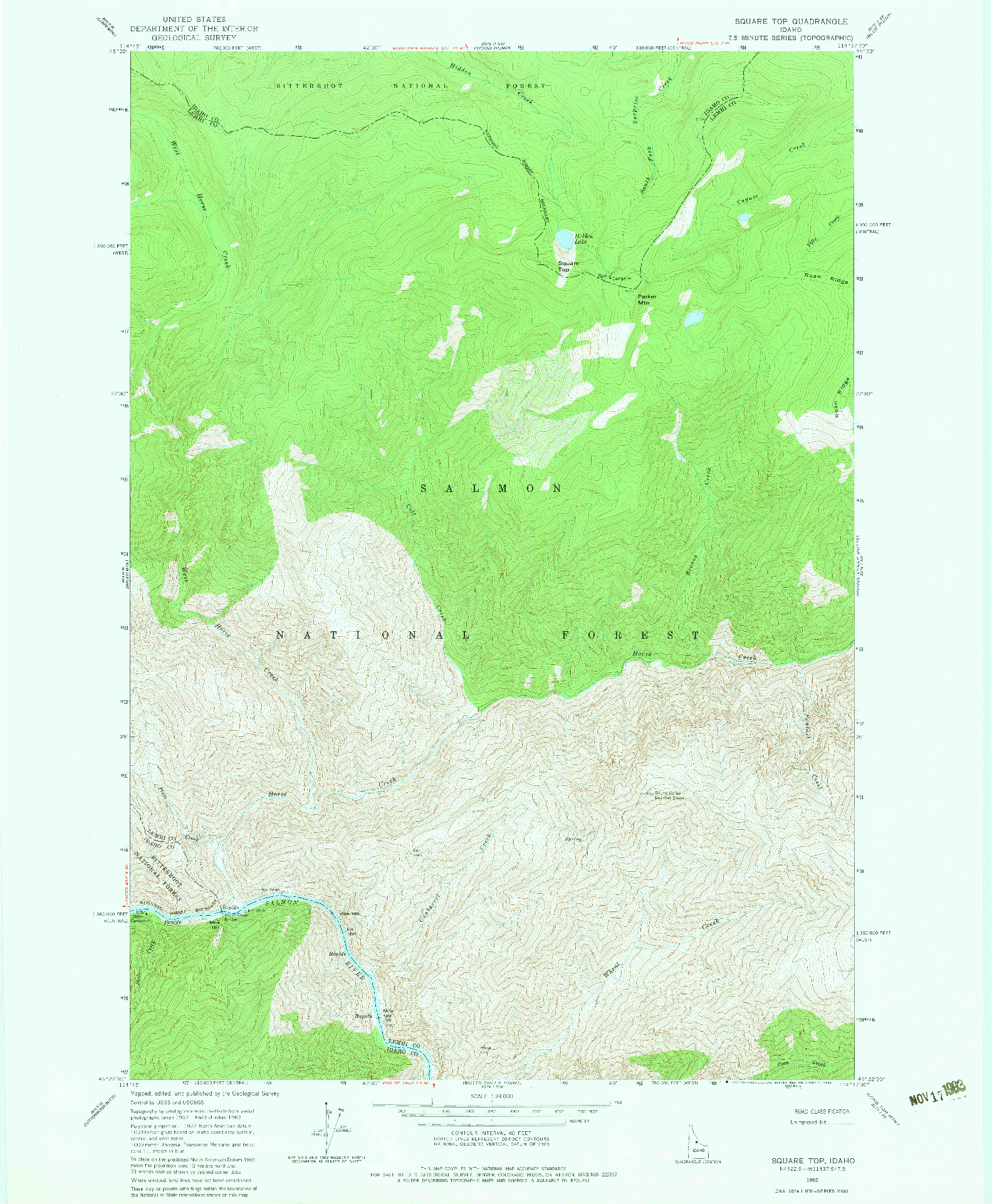 USGS 1:24000-SCALE QUADRANGLE FOR SQUARE TOP, ID 1962