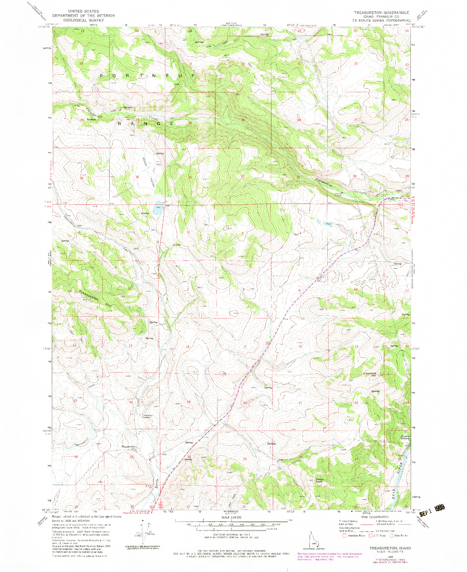 USGS 1:24000-SCALE QUADRANGLE FOR TREASURETON, ID 1969