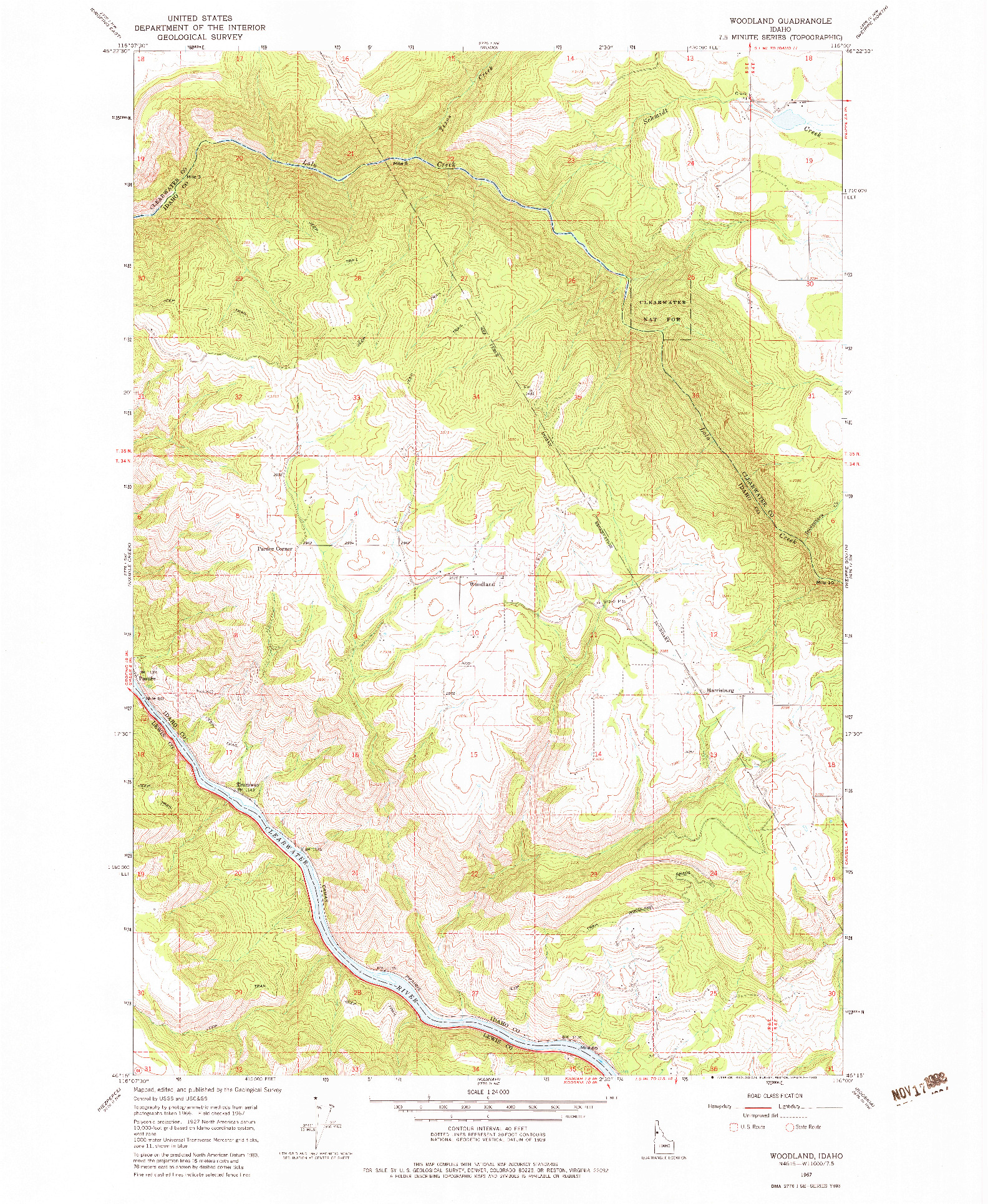 USGS 1:24000-SCALE QUADRANGLE FOR WOODLAND, ID 1967