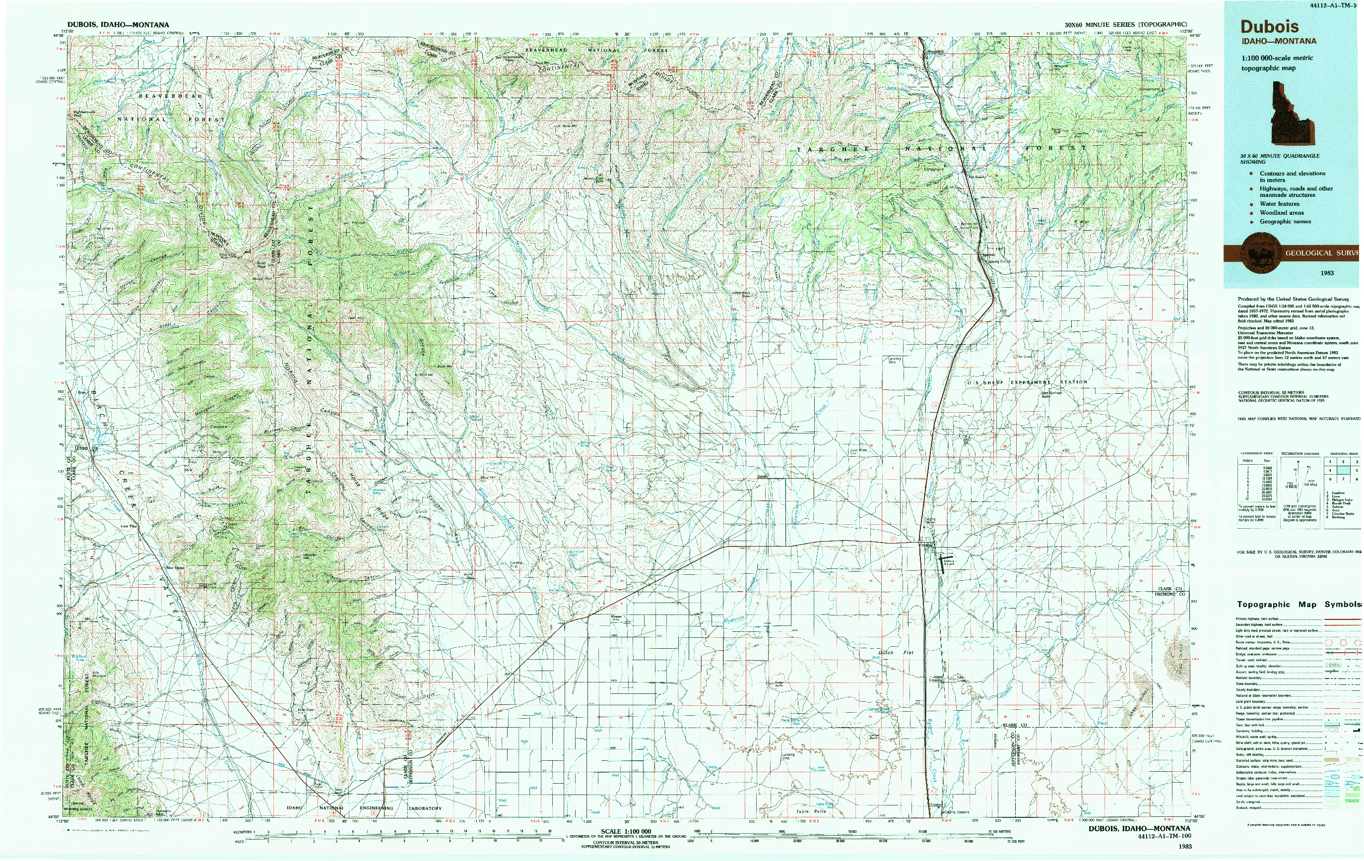 USGS 1:100000-SCALE QUADRANGLE FOR DUBOIS, ID 1983