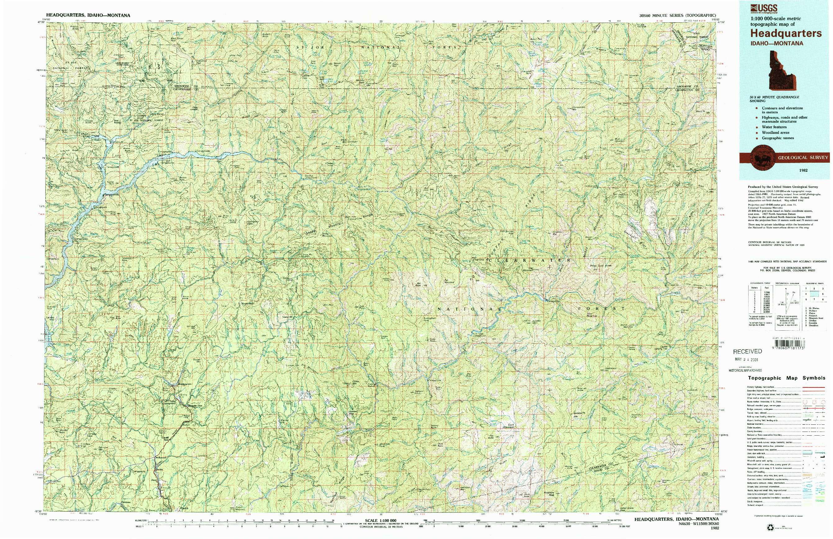 USGS 1:100000-SCALE QUADRANGLE FOR HEADQUARTERS, ID 1982