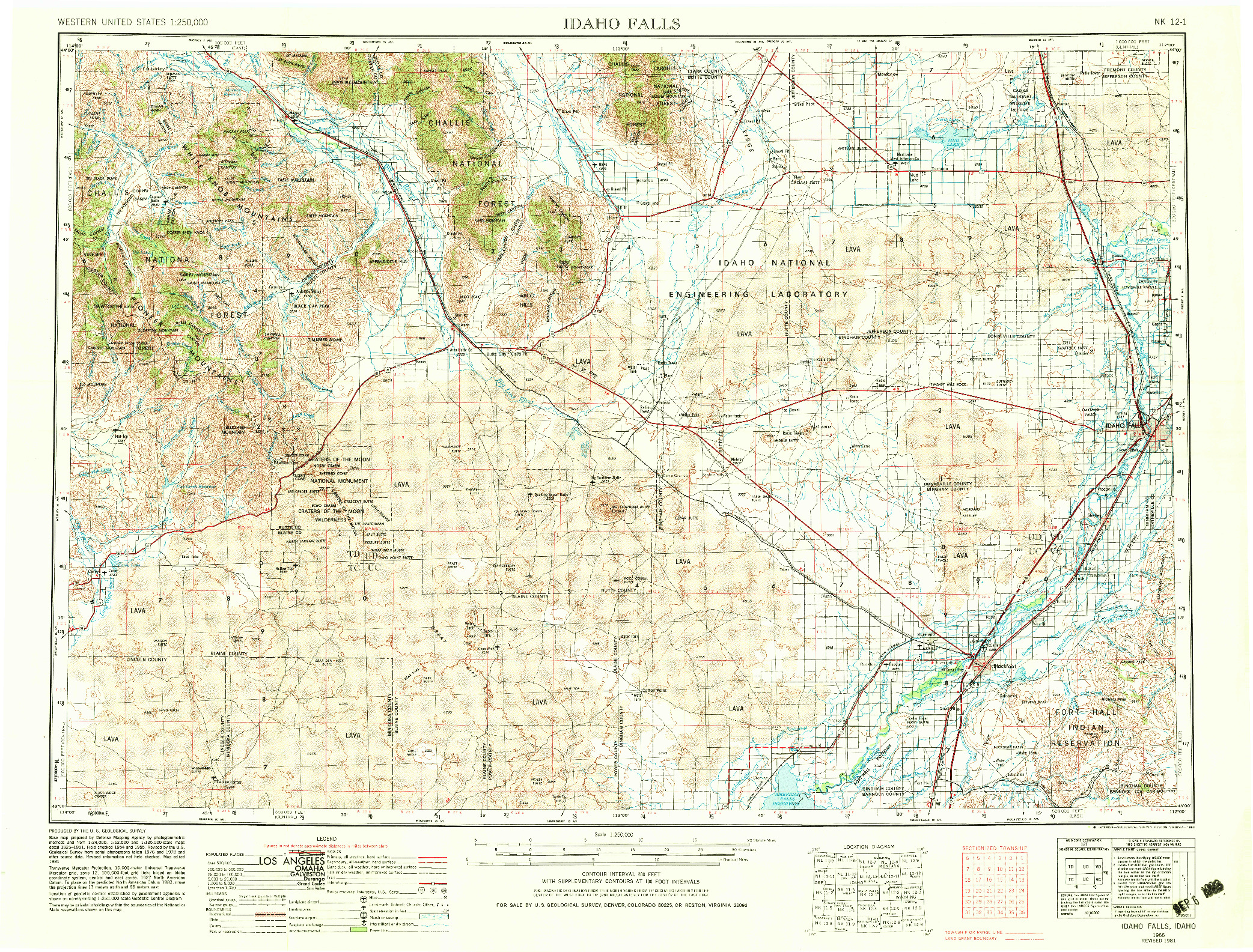 USGS 1:250000-SCALE QUADRANGLE FOR IDAHO FALLS, ID 1955