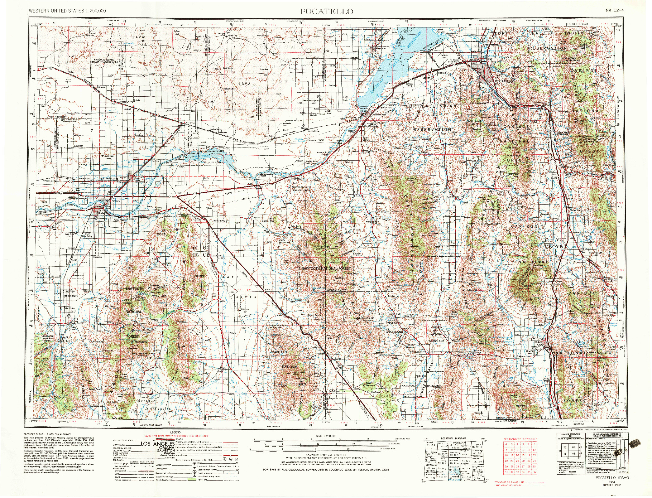 USGS 1:250000-SCALE QUADRANGLE FOR POCATELLO, ID 1954