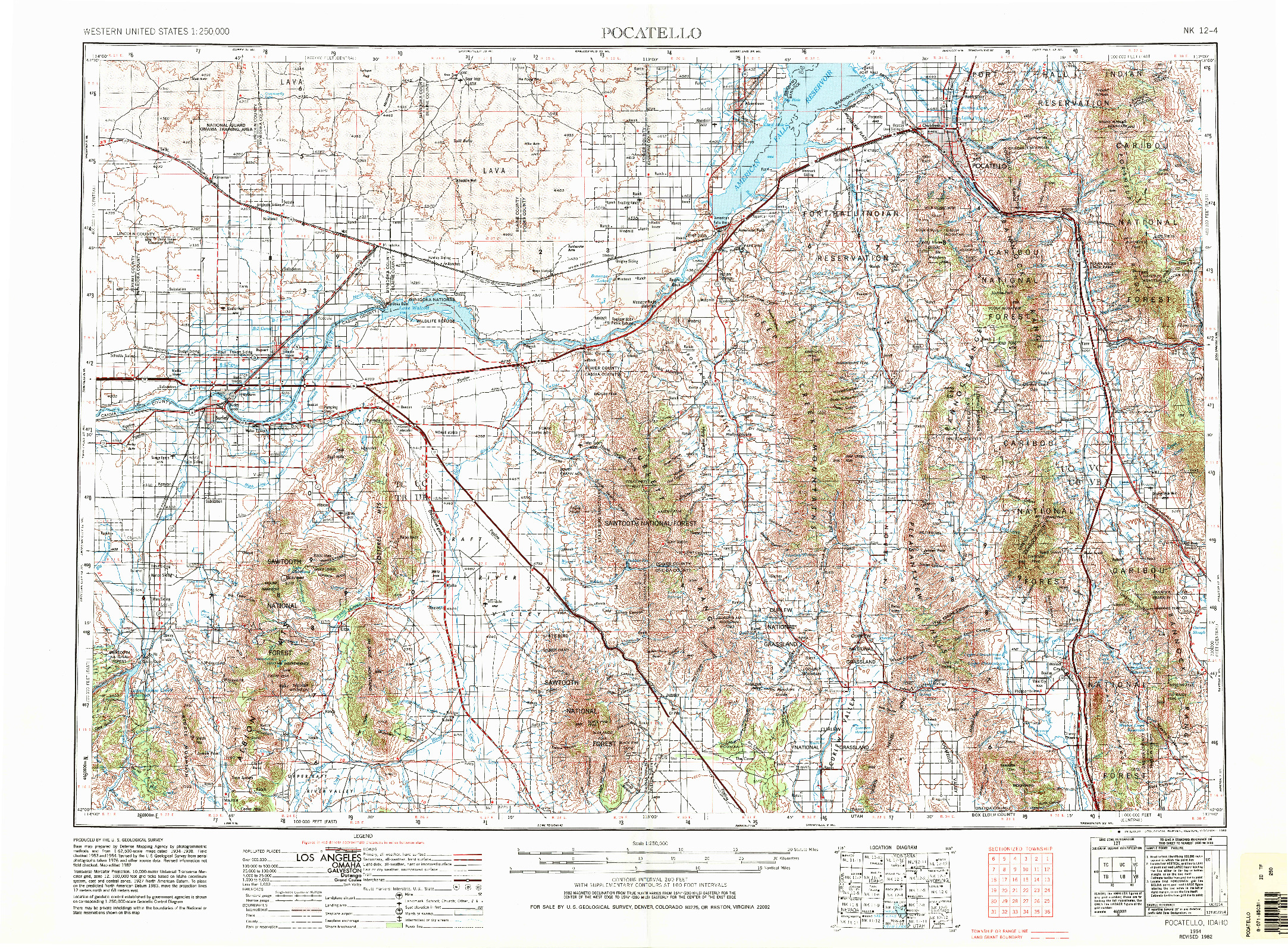 USGS 1:250000-SCALE QUADRANGLE FOR POCATELLO, ID 1954
