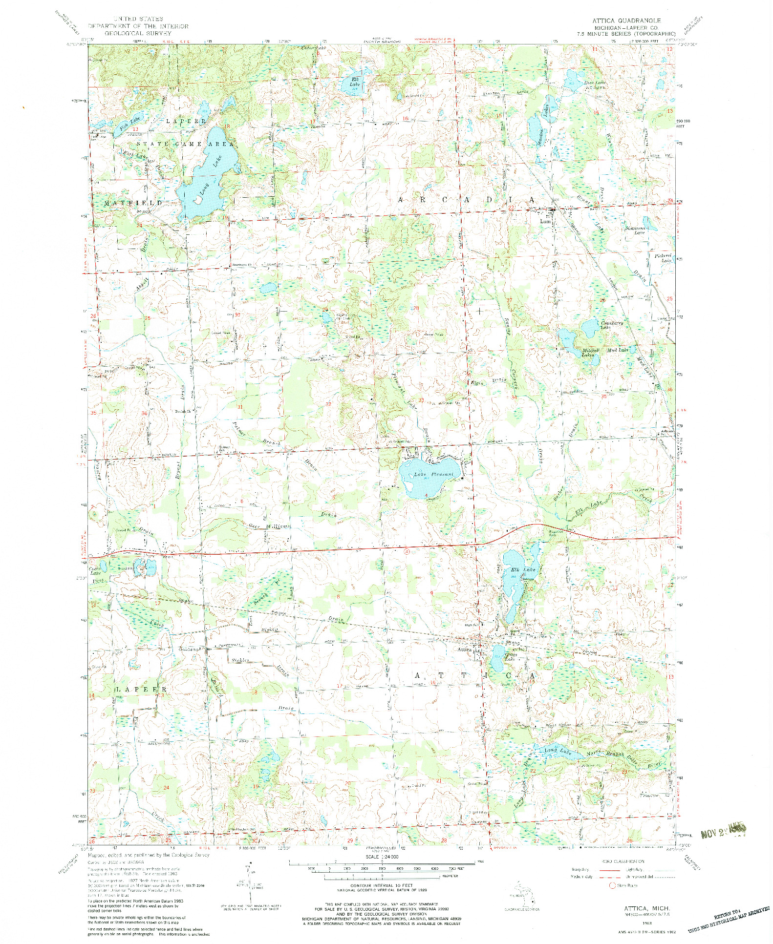 USGS 1:24000-SCALE QUADRANGLE FOR ATTICA, MI 1963