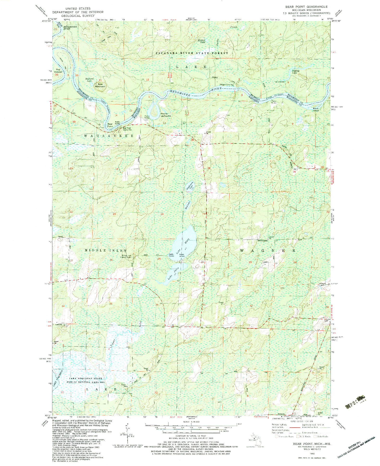 USGS 1:24000-SCALE QUADRANGLE FOR BEAR POINT, MI 1982
