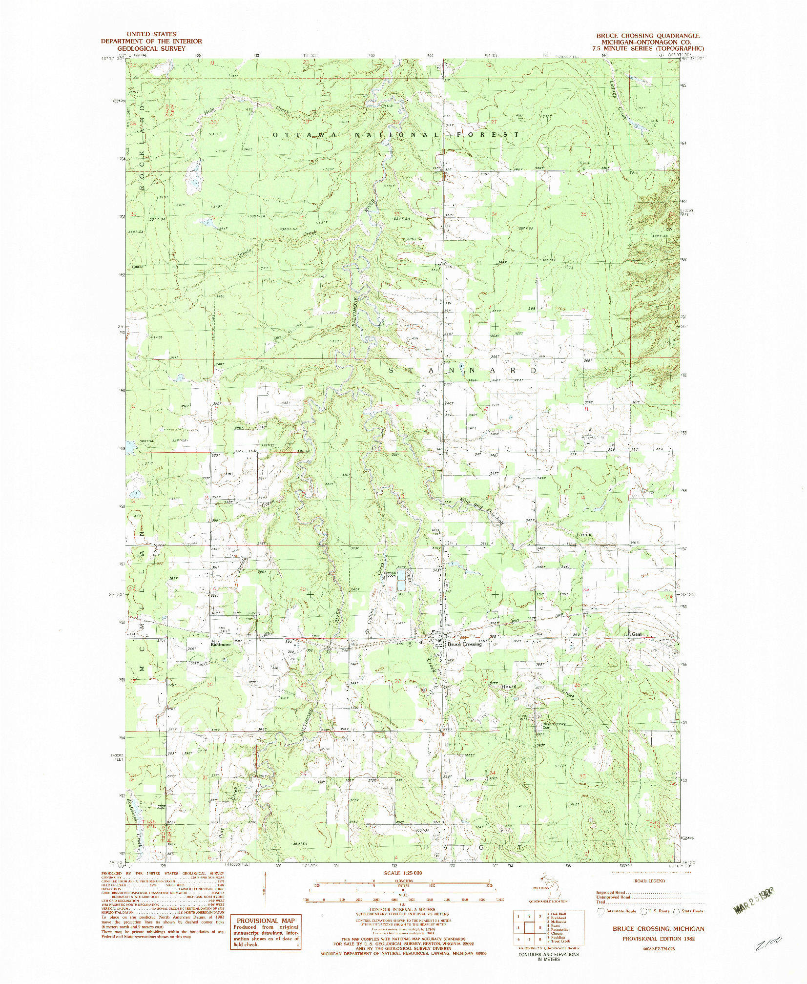 USGS 1:24000-SCALE QUADRANGLE FOR BRUCE CROSSING, MI 1982