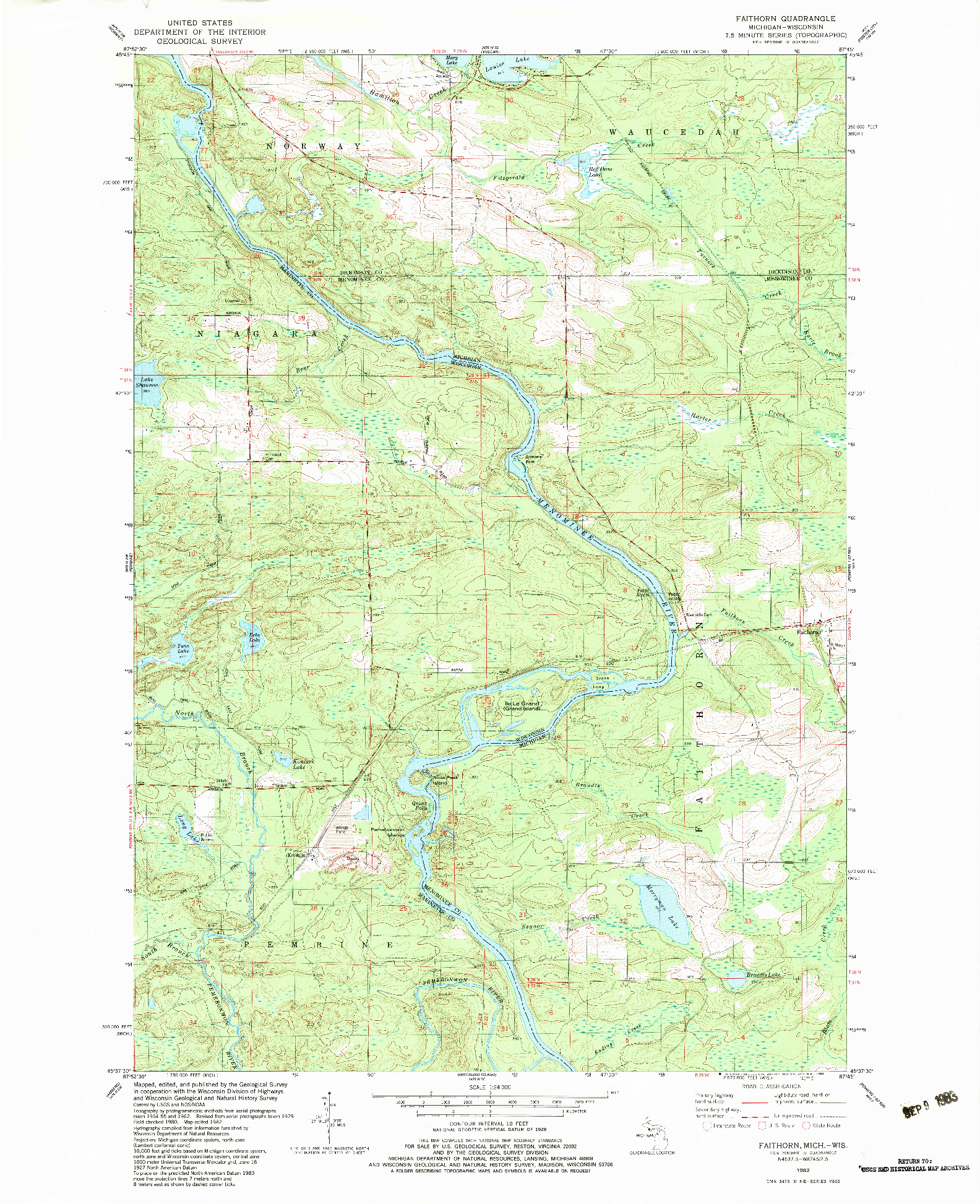 USGS 1:24000-SCALE QUADRANGLE FOR FAITHORN, MI 1982