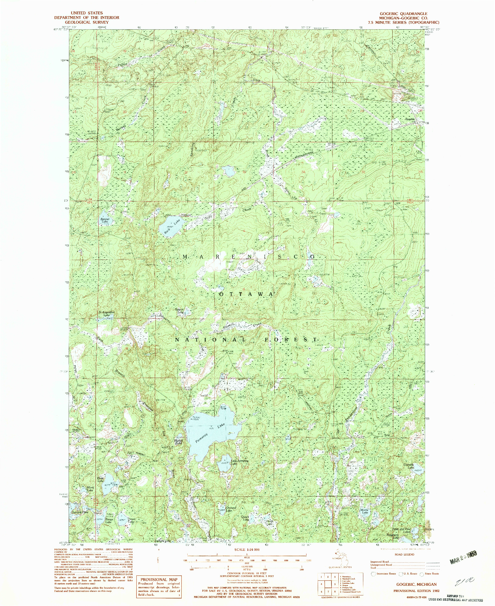USGS 1:24000-SCALE QUADRANGLE FOR GOGEBIC, MI 1982