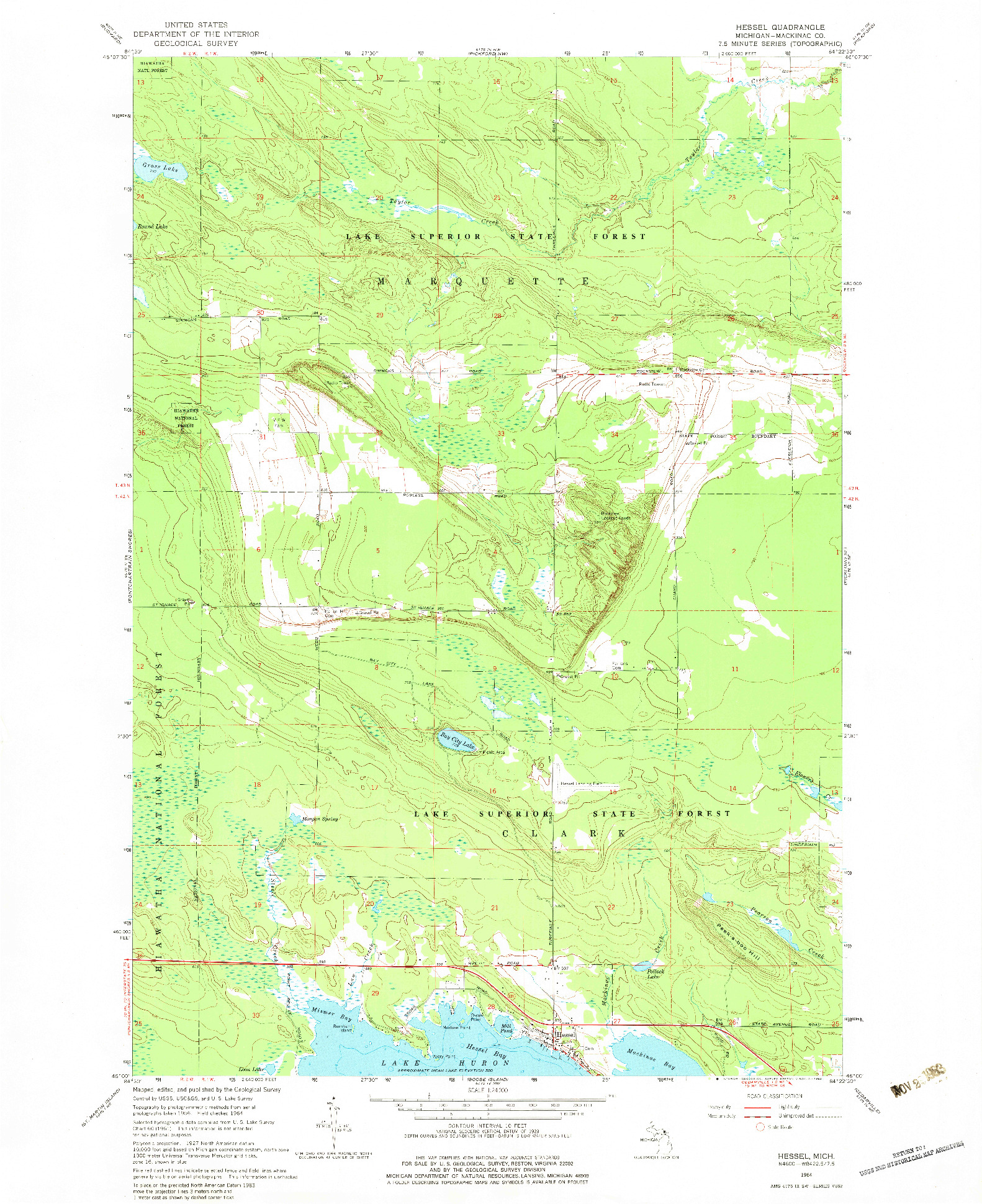 USGS 1:24000-SCALE QUADRANGLE FOR HESSEL, MI 1964
