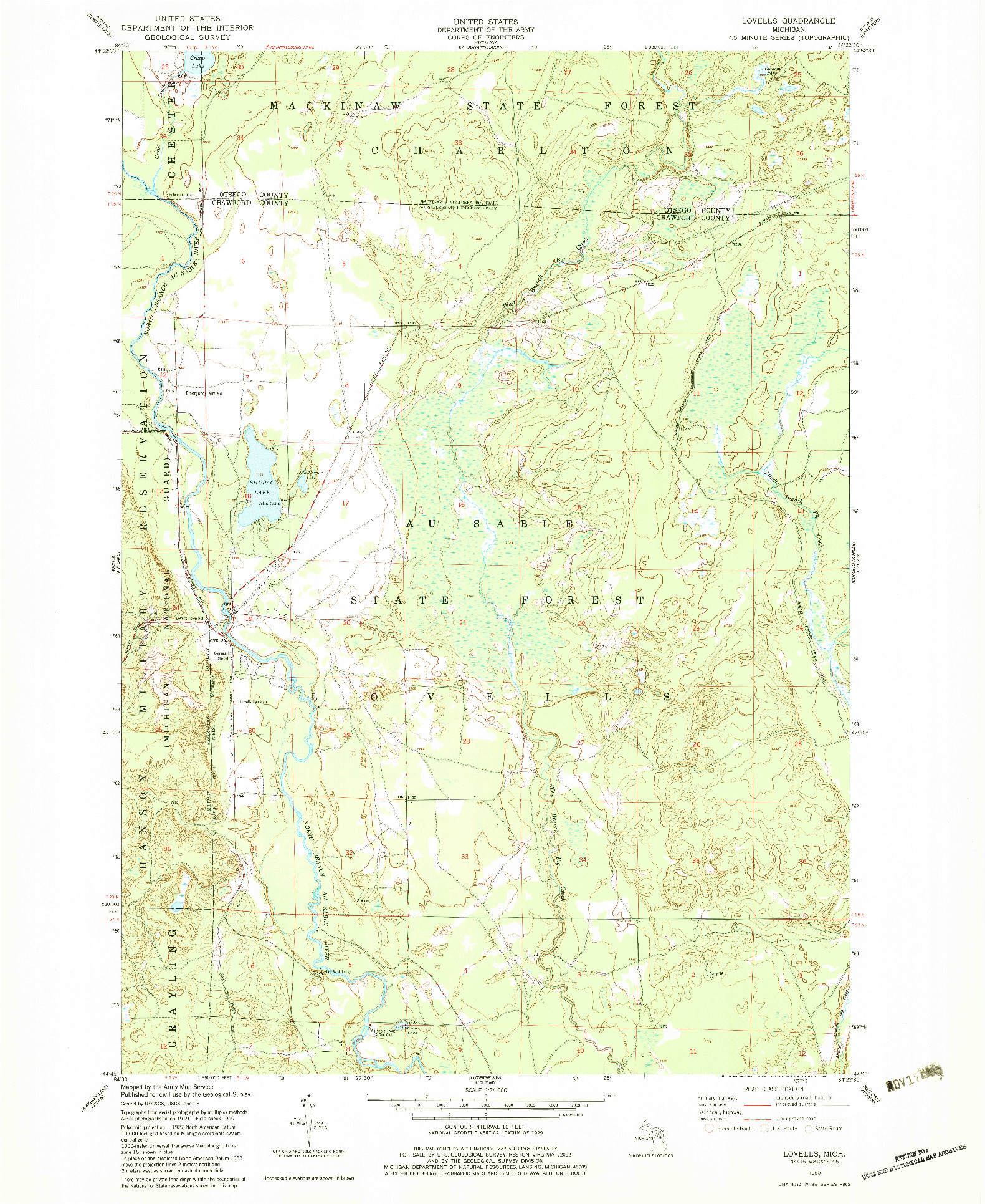 USGS 1:24000-SCALE QUADRANGLE FOR LOVELLS, MI 1950