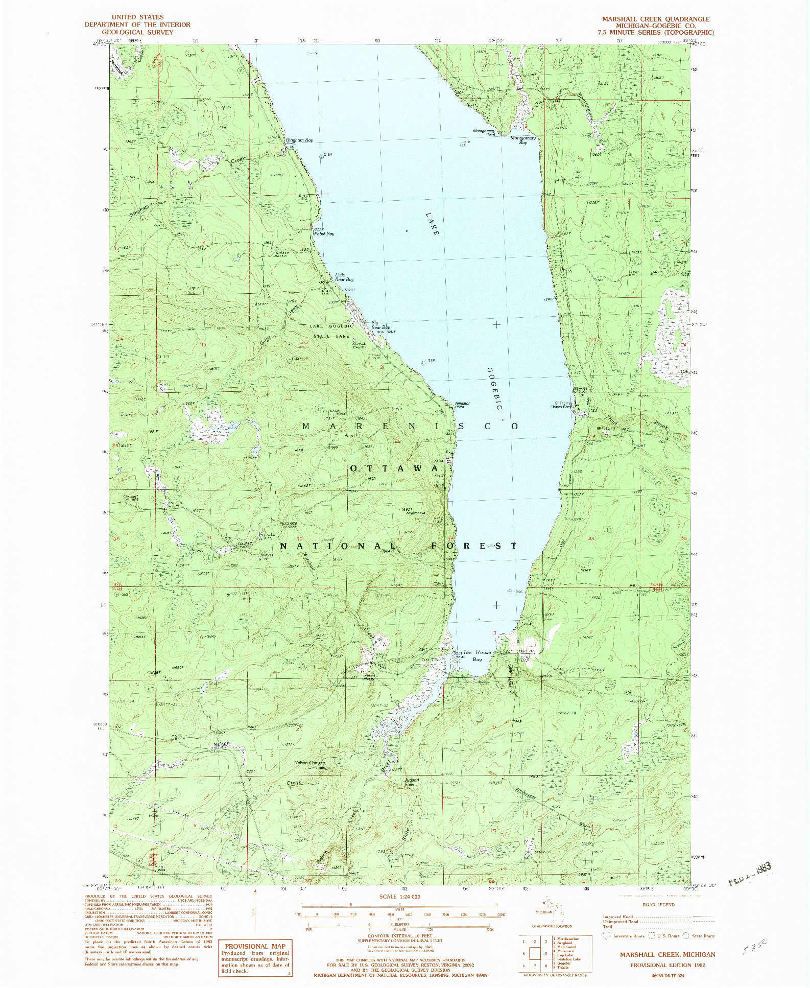 USGS 1:24000-SCALE QUADRANGLE FOR MARSHALL CREEK, MI 1982