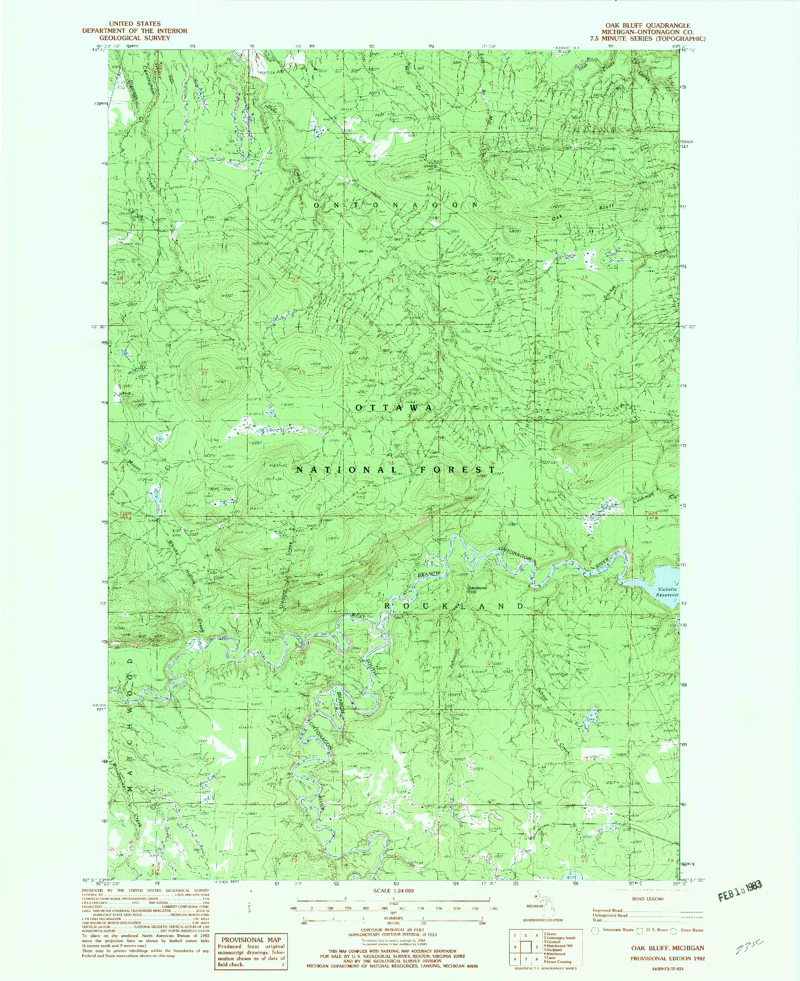 USGS 1:24000-SCALE QUADRANGLE FOR OAK BLUFF, MI 1982