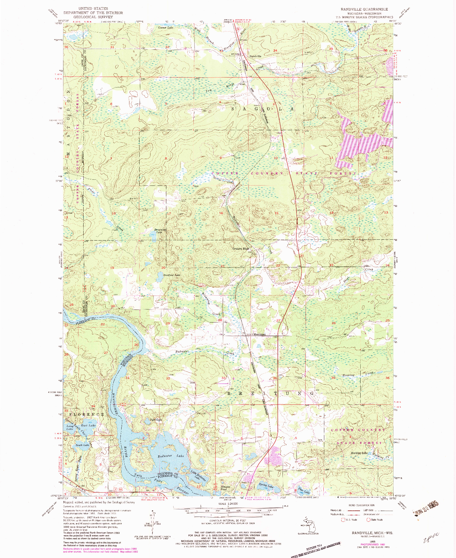 USGS 1:24000-SCALE QUADRANGLE FOR RANDVILLE, MI 1955