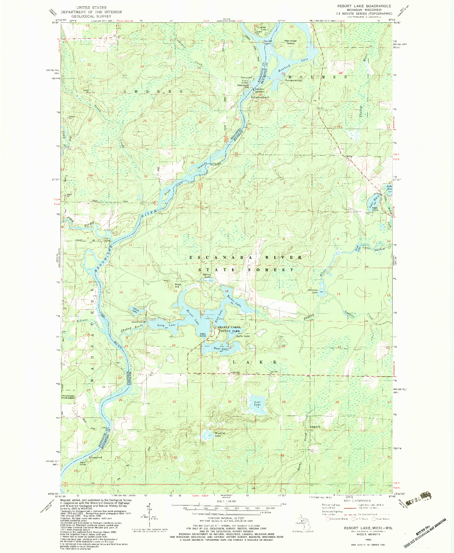 USGS 1:24000-SCALE QUADRANGLE FOR RESORT LAKE, MI 1982