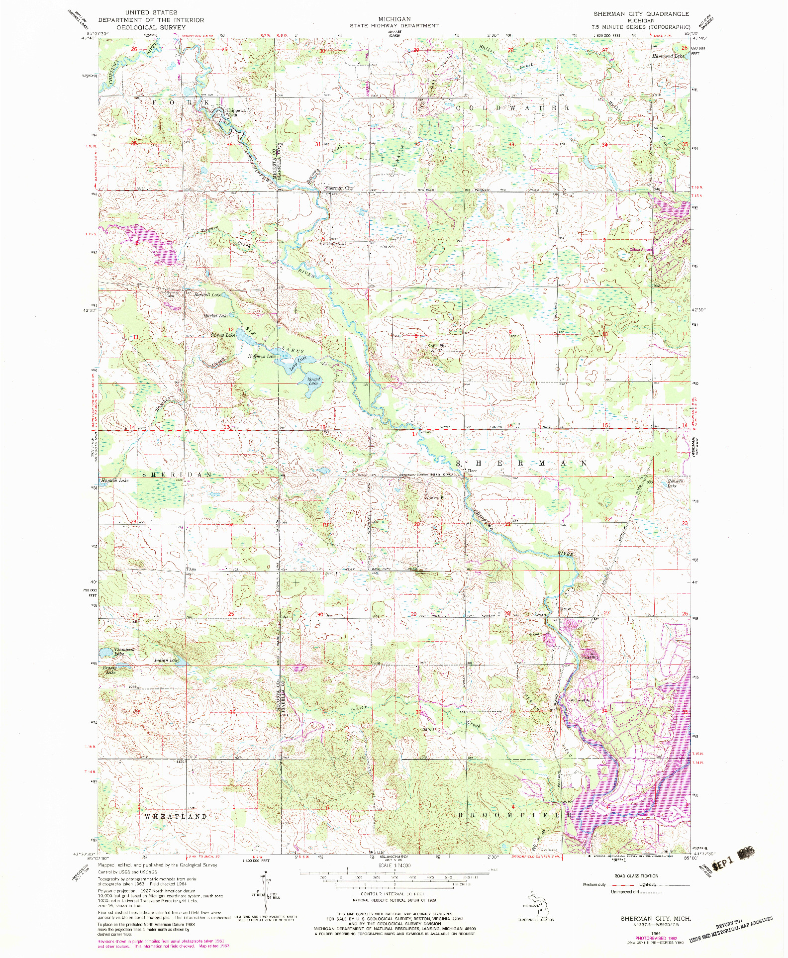 USGS 1:24000-SCALE QUADRANGLE FOR SHERMAN CITY, MI 1964