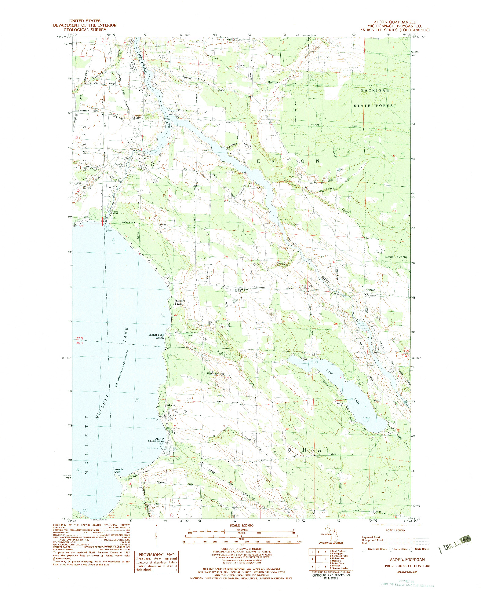 USGS 1:25000-SCALE QUADRANGLE FOR ALOHA, MI 1982