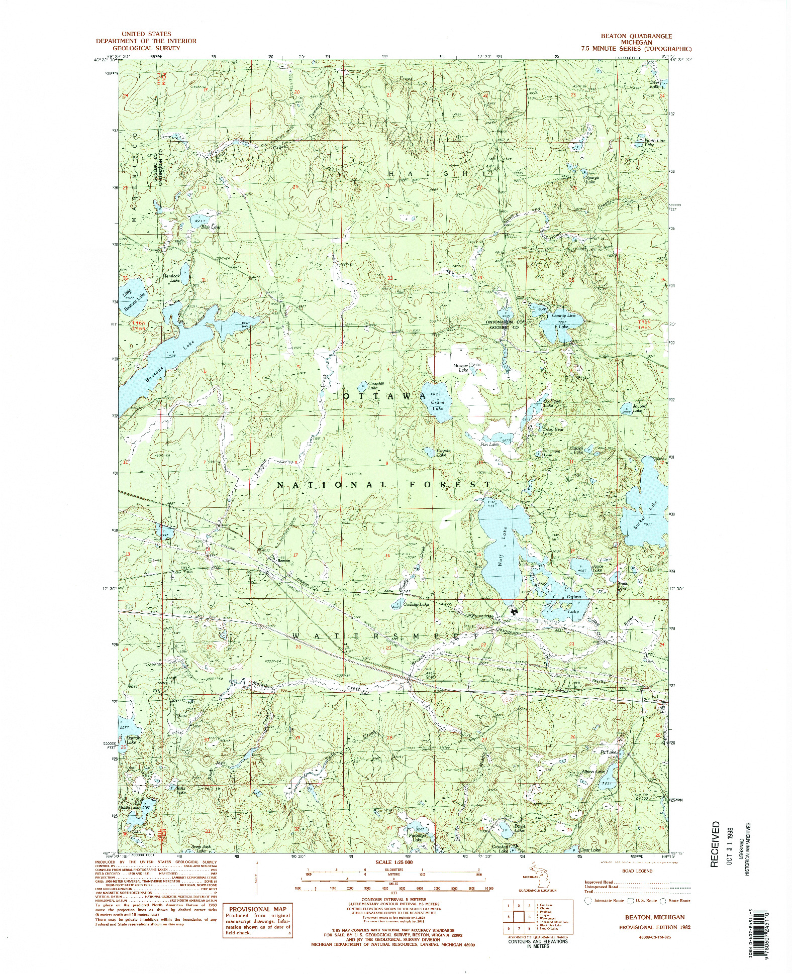 USGS 1:25000-SCALE QUADRANGLE FOR BEATON, MI 1982