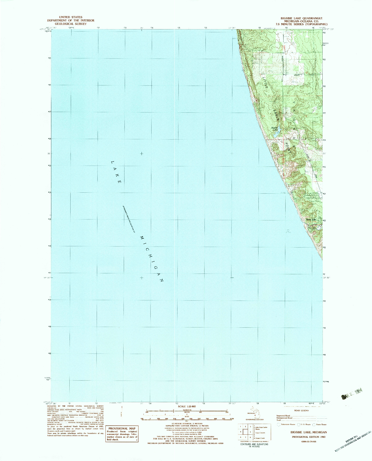 USGS 1:25000-SCALE QUADRANGLE FOR BIGSBIE LAKE, MI 1983