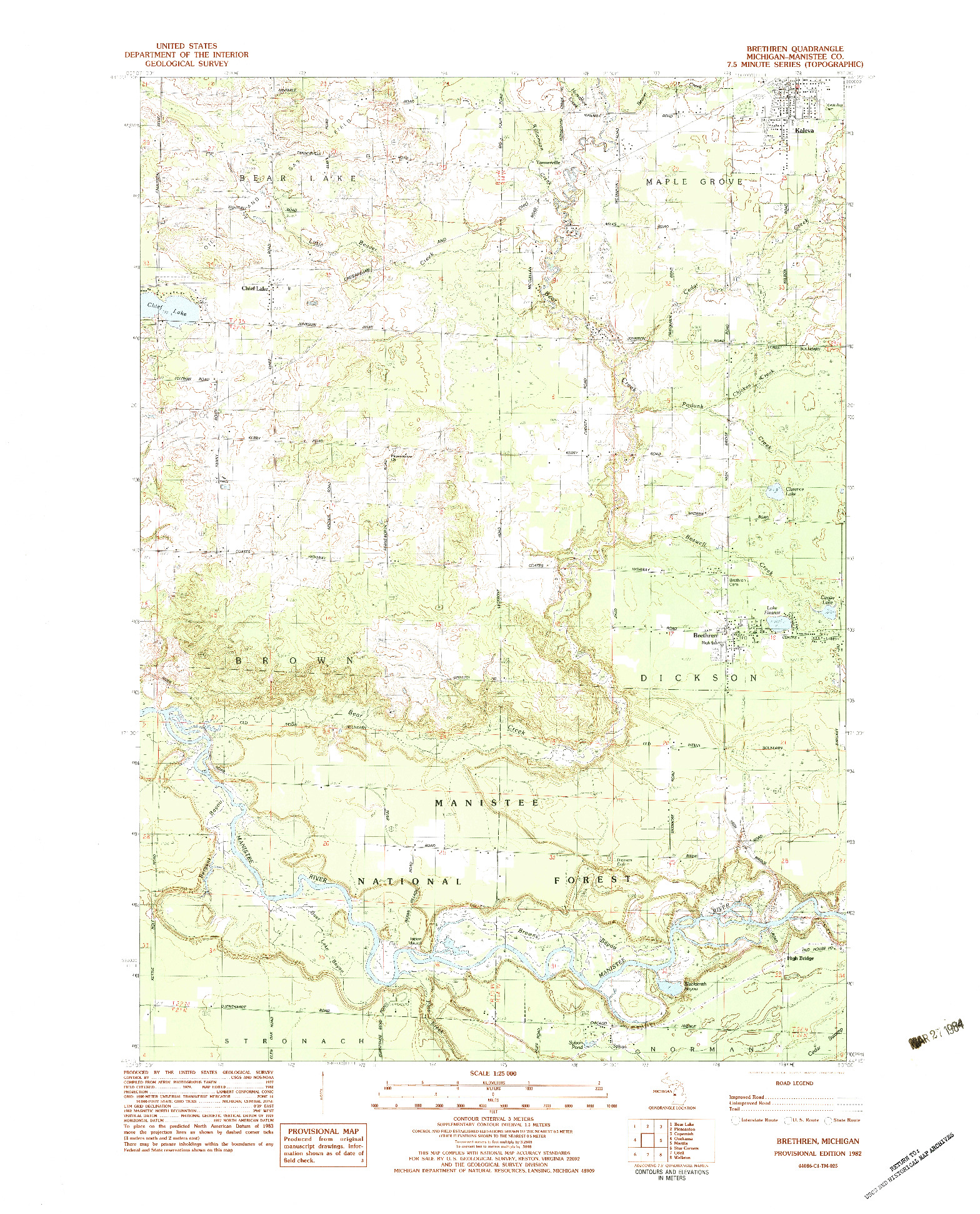 USGS 1:25000-SCALE QUADRANGLE FOR BRETHREN, MI 1982