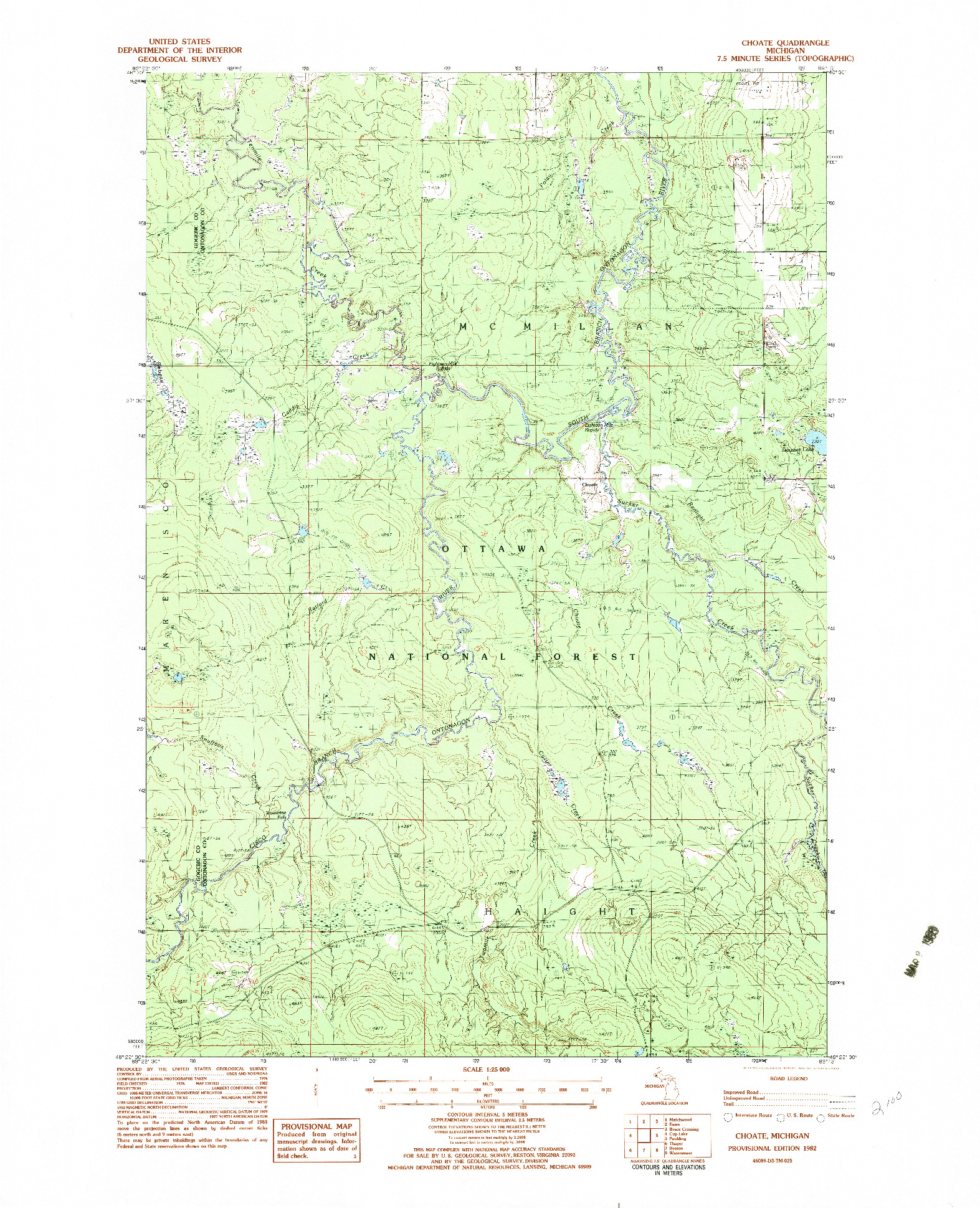 USGS 1:25000-SCALE QUADRANGLE FOR CHOATE, MI 1982