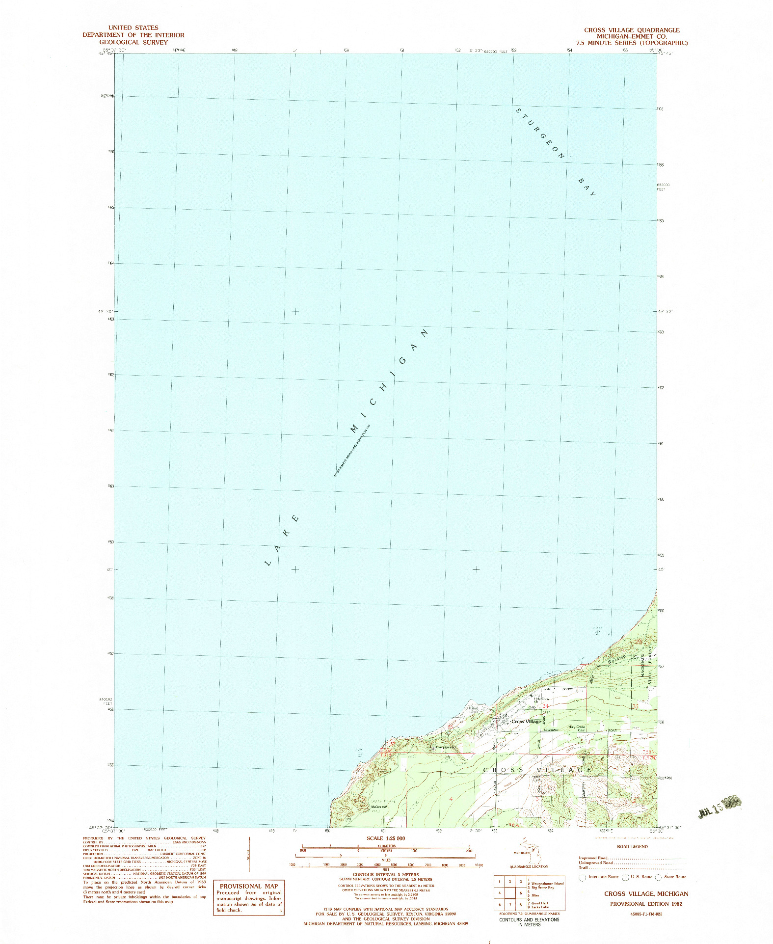 USGS 1:25000-SCALE QUADRANGLE FOR CROSS VILLAGE, MI 1982