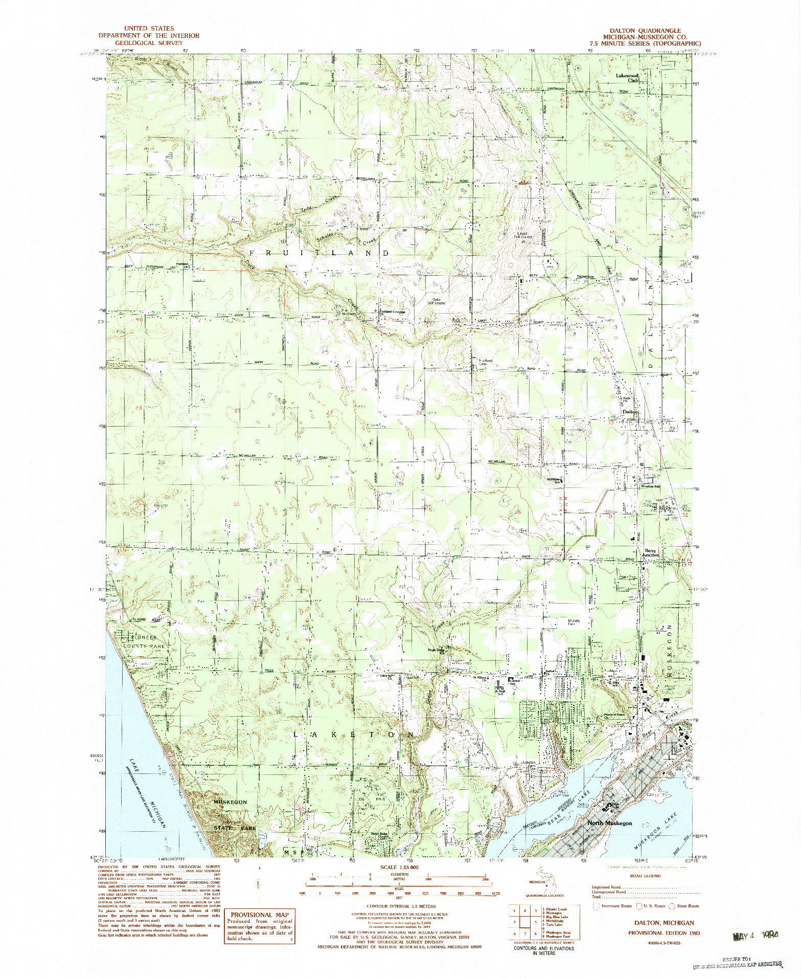 USGS 1:25000-SCALE QUADRANGLE FOR DALTON, MI 1983