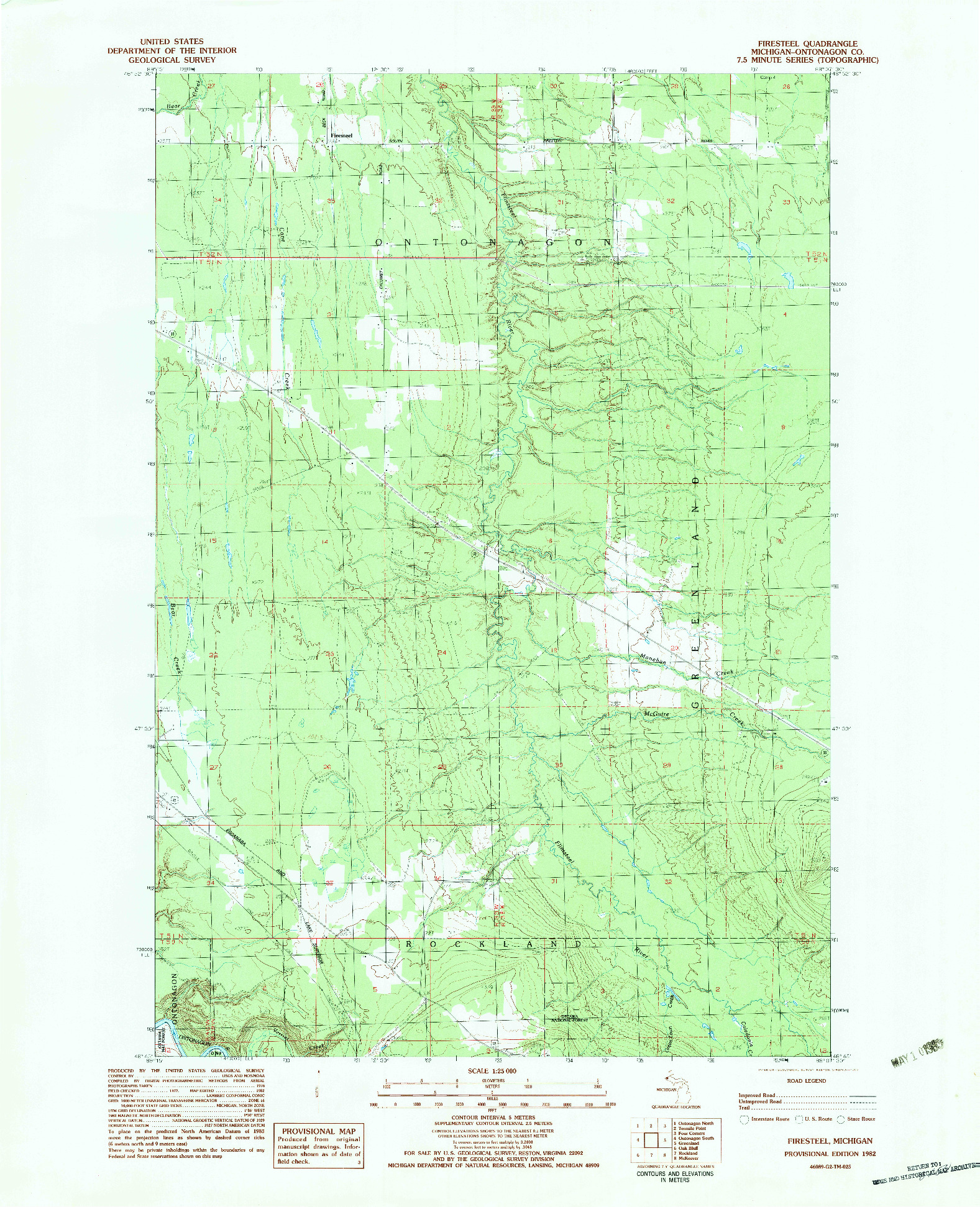 USGS 1:25000-SCALE QUADRANGLE FOR FIRESTEEL, MI 1982
