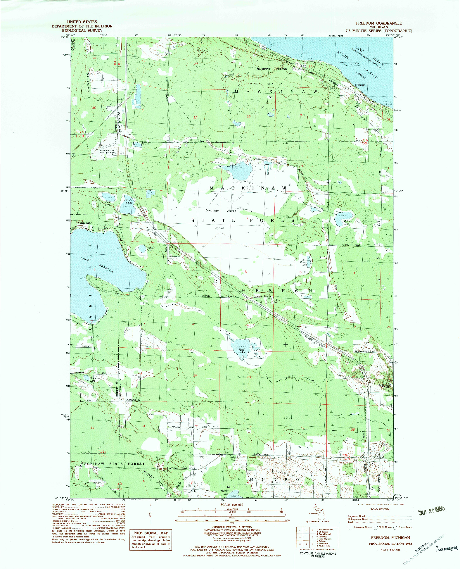 USGS 1:25000-SCALE QUADRANGLE FOR FREEDOM, MI 1982