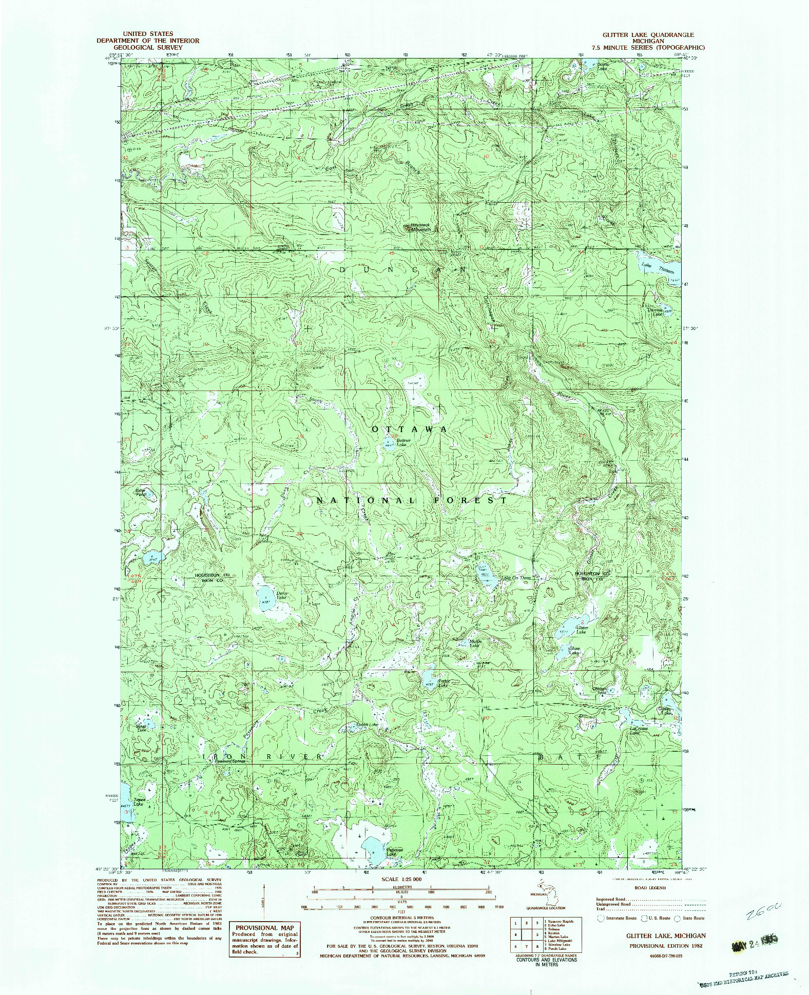 USGS 1:25000-SCALE QUADRANGLE FOR GLITTER LAKE, MI 1982
