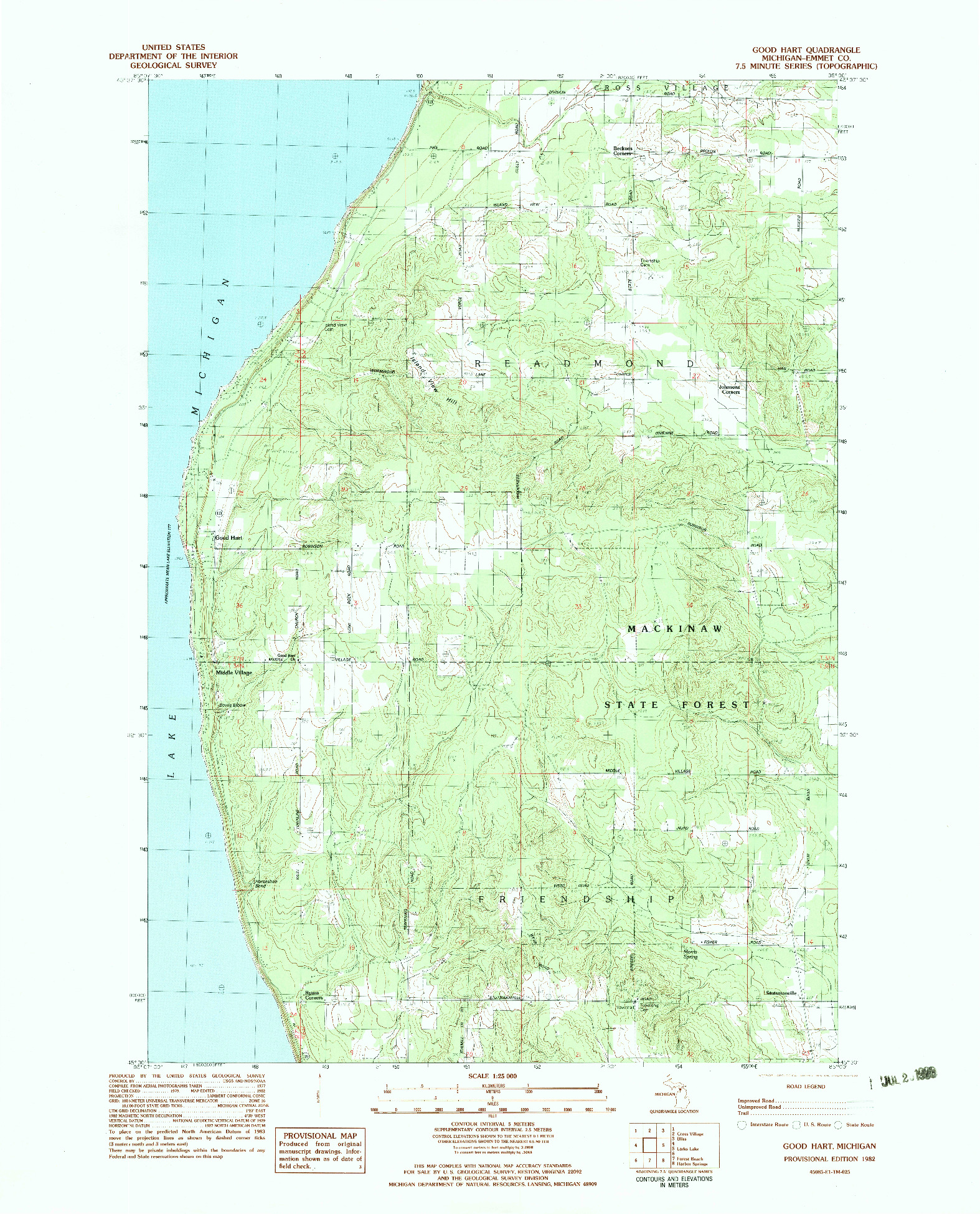 USGS 1:25000-SCALE QUADRANGLE FOR GOOD HART, MI 1982