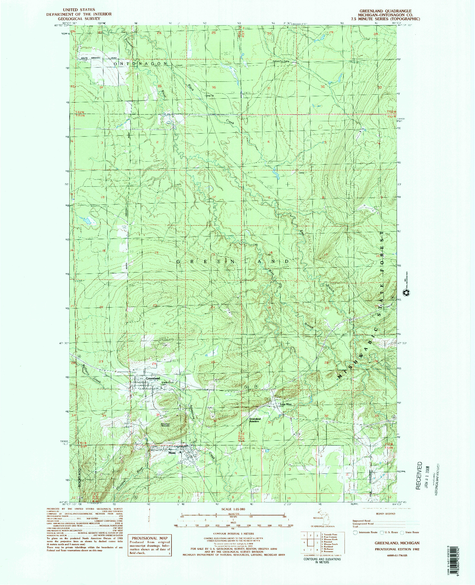 USGS 1:25000-SCALE QUADRANGLE FOR GREENLAND, MI 1982
