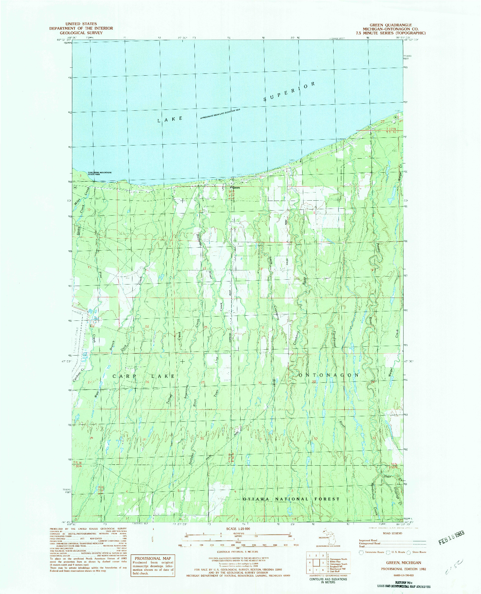 USGS 1:25000-SCALE QUADRANGLE FOR GREEN, MI 1982