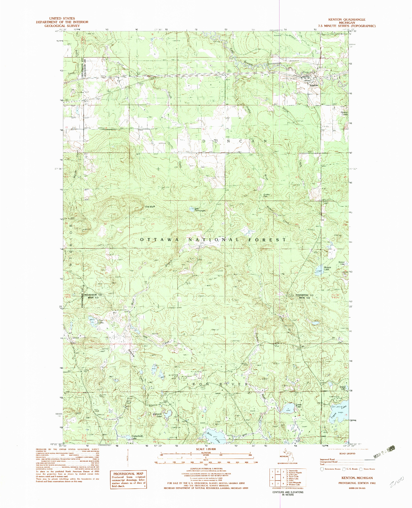 USGS 1:25000-SCALE QUADRANGLE FOR KENTON, MI 1982