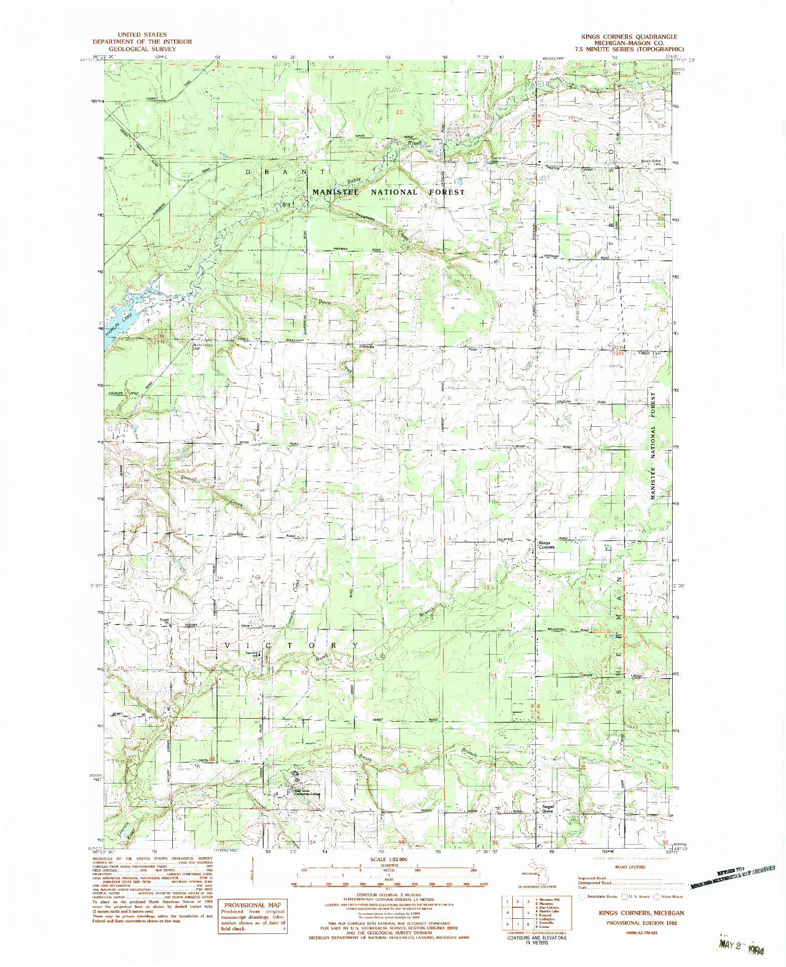 USGS 1:25000-SCALE QUADRANGLE FOR KINGS CORNERS, MI 1982