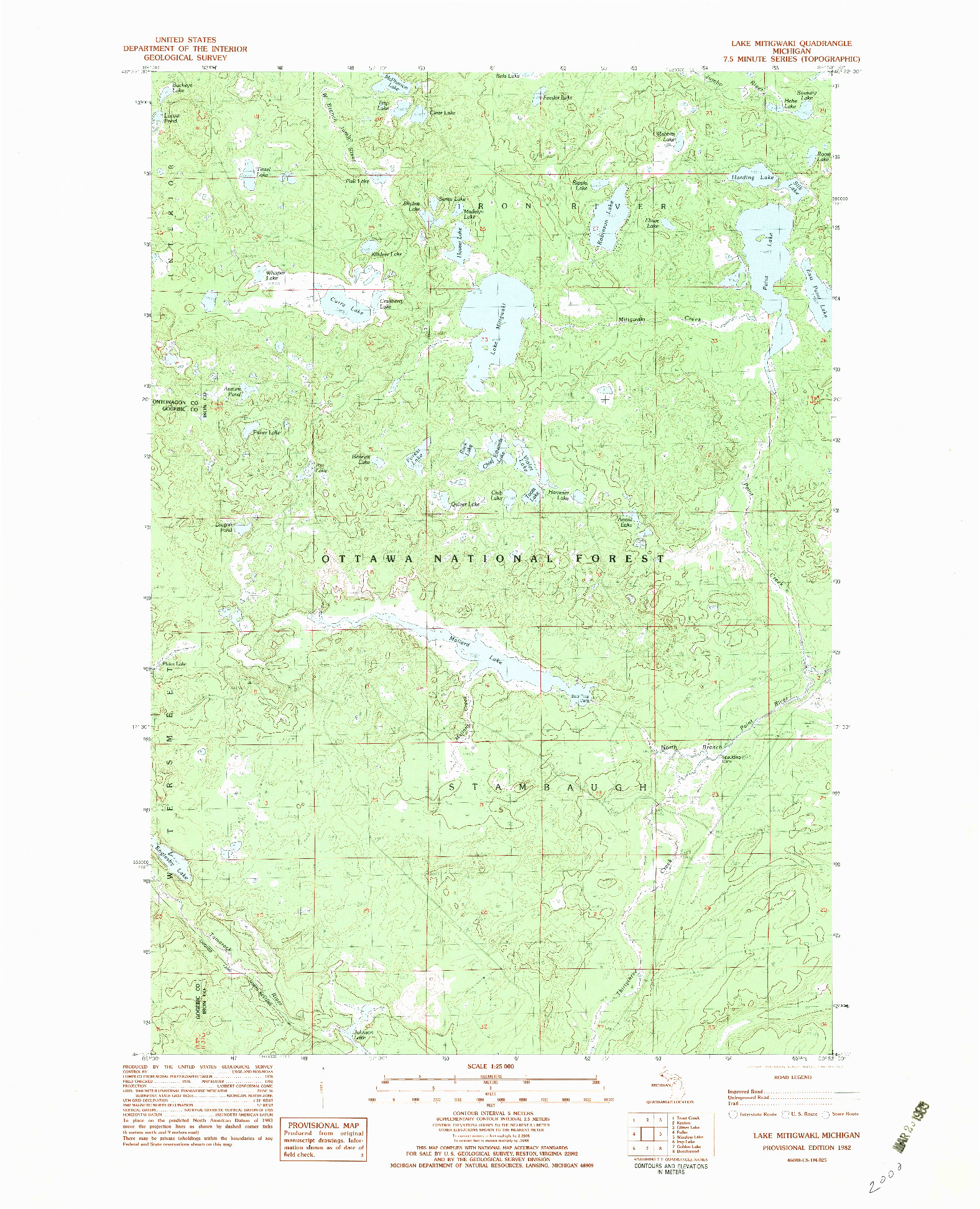 USGS 1:25000-SCALE QUADRANGLE FOR LAKE MITIGWAKI, MI 1982