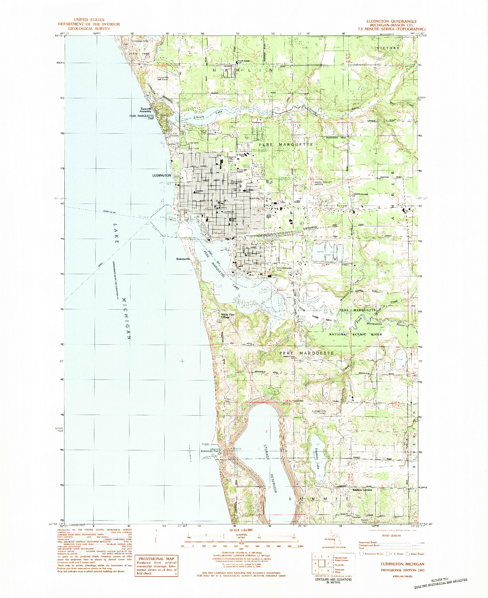 USGS 1:25000-SCALE QUADRANGLE FOR LUDINGTON, MI 1983