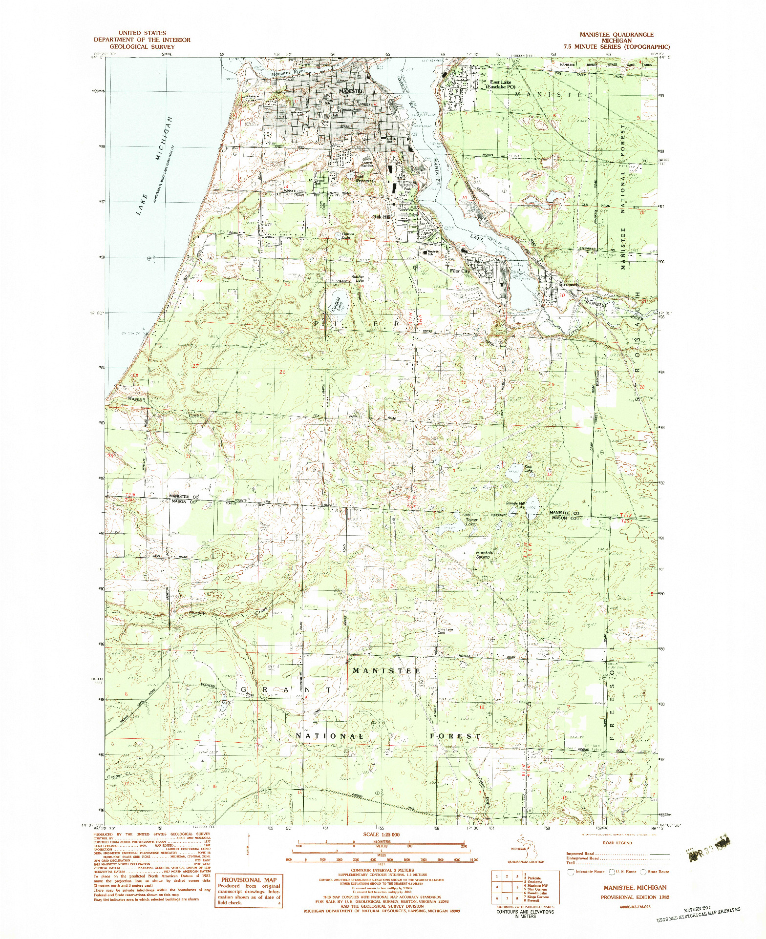 USGS 1:25000-SCALE QUADRANGLE FOR MANISTEE, MI 1982