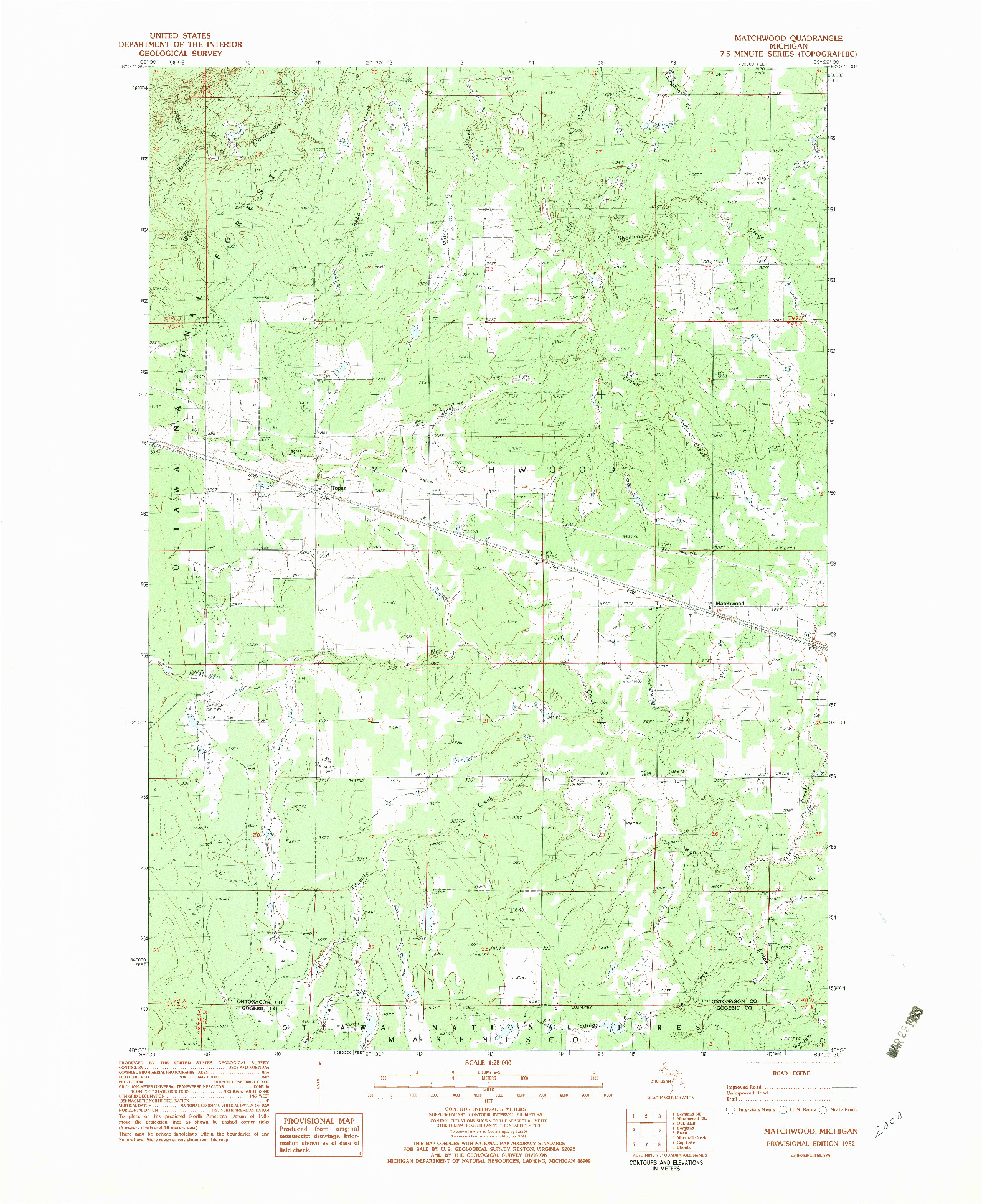 USGS 1:25000-SCALE QUADRANGLE FOR MATCHWOOD, MI 1982