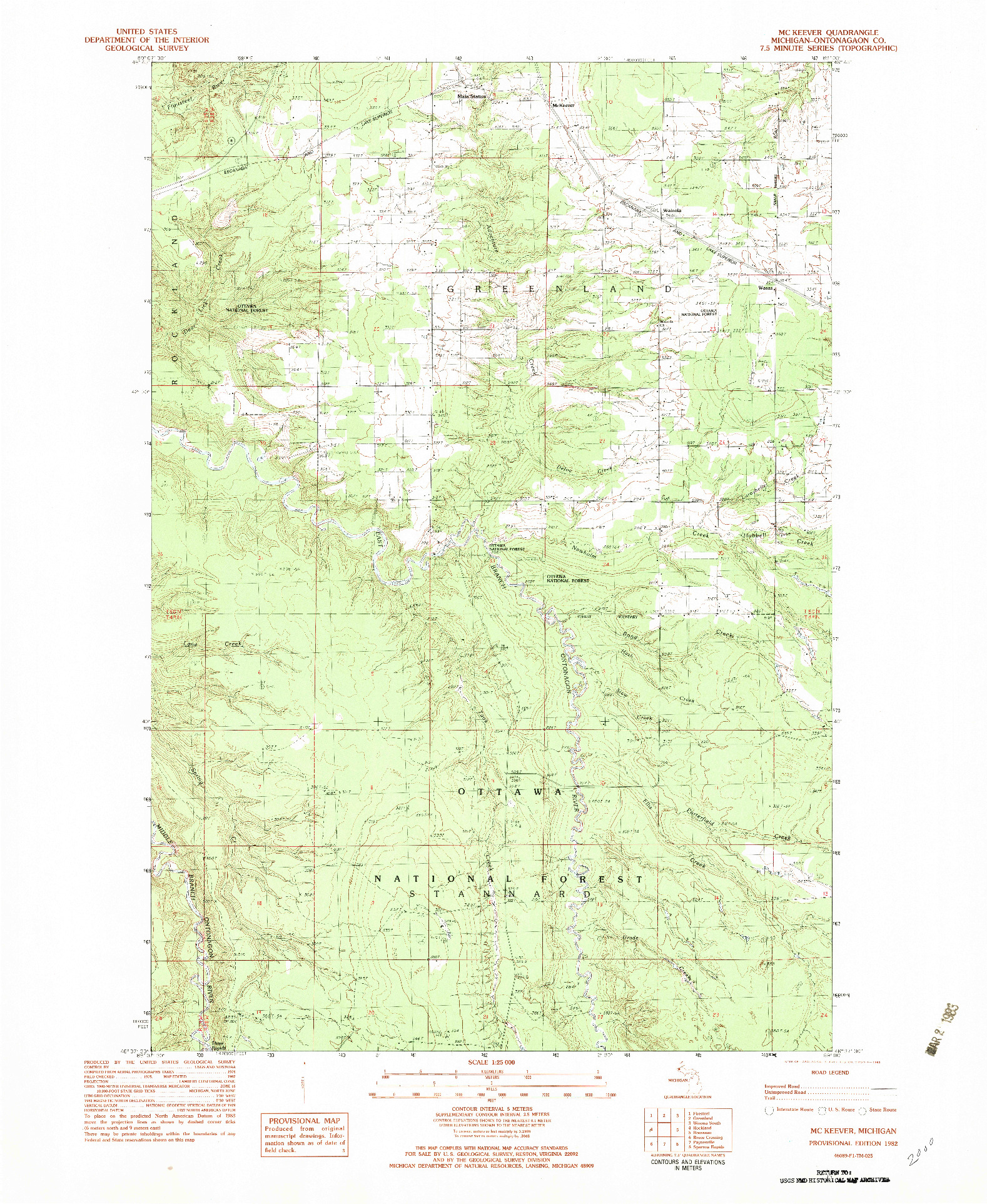 USGS 1:25000-SCALE QUADRANGLE FOR MCKEEVER, MI 1982