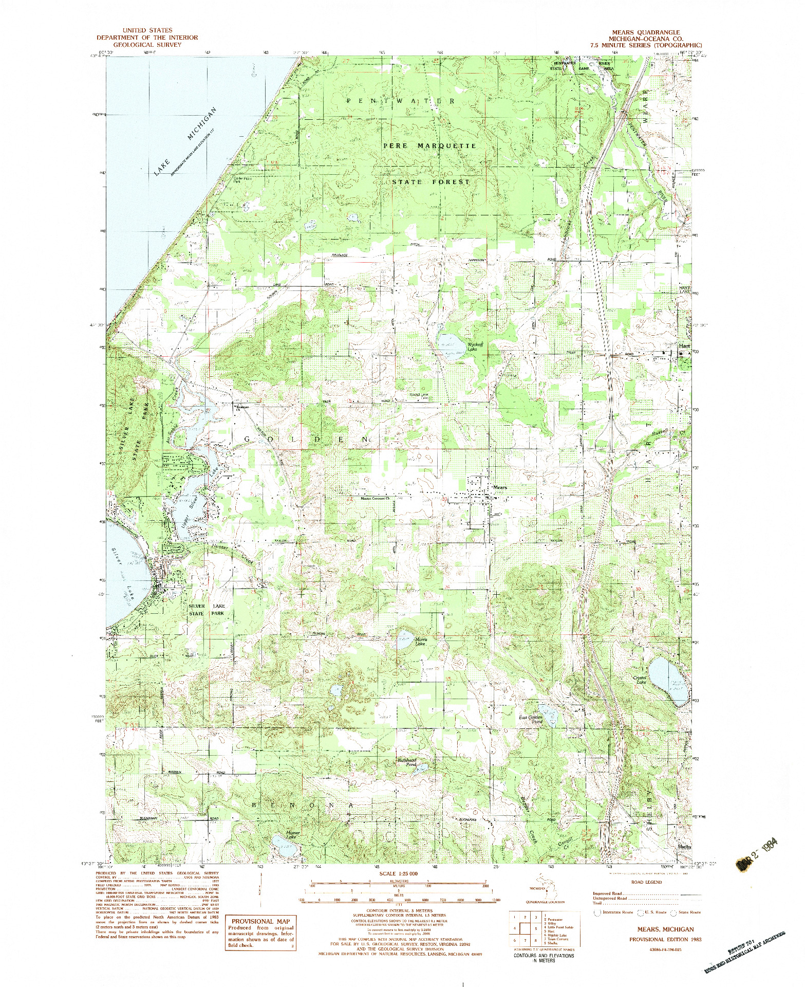 USGS 1:25000-SCALE QUADRANGLE FOR MEARS, MI 1983