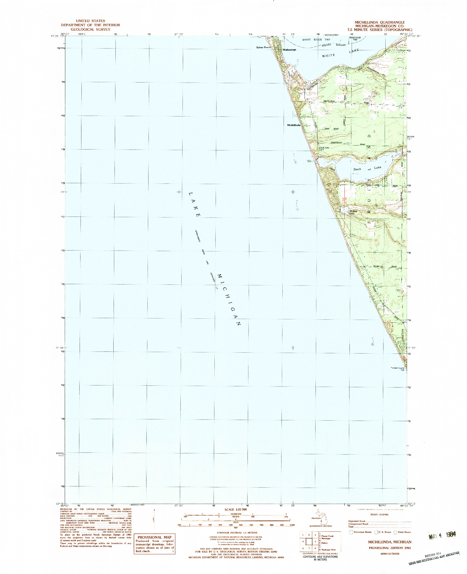 USGS 1:25000-SCALE QUADRANGLE FOR MICHILLINDA, MI 1983