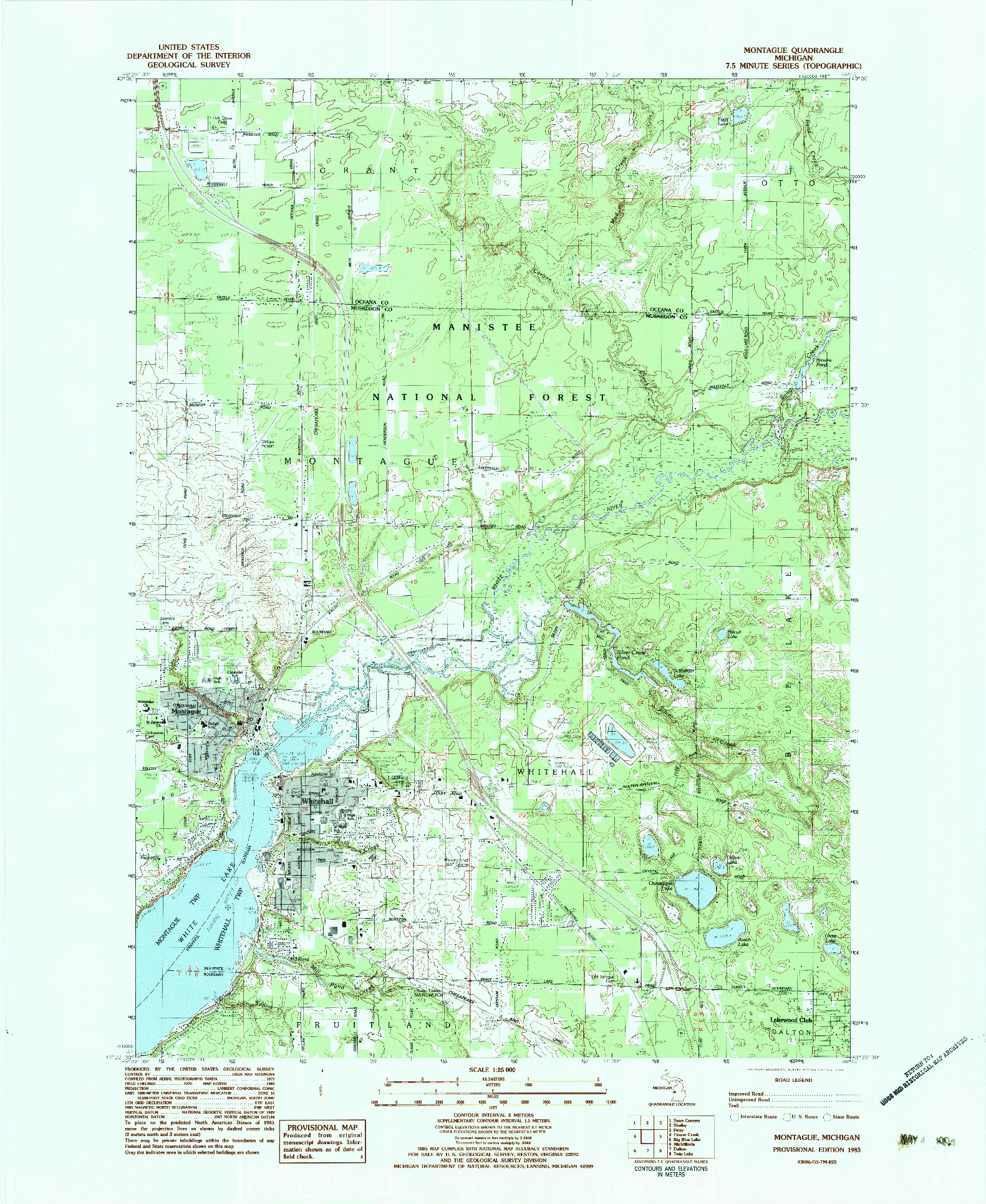 USGS 1:25000-SCALE QUADRANGLE FOR MONTAGUE, MI 1983