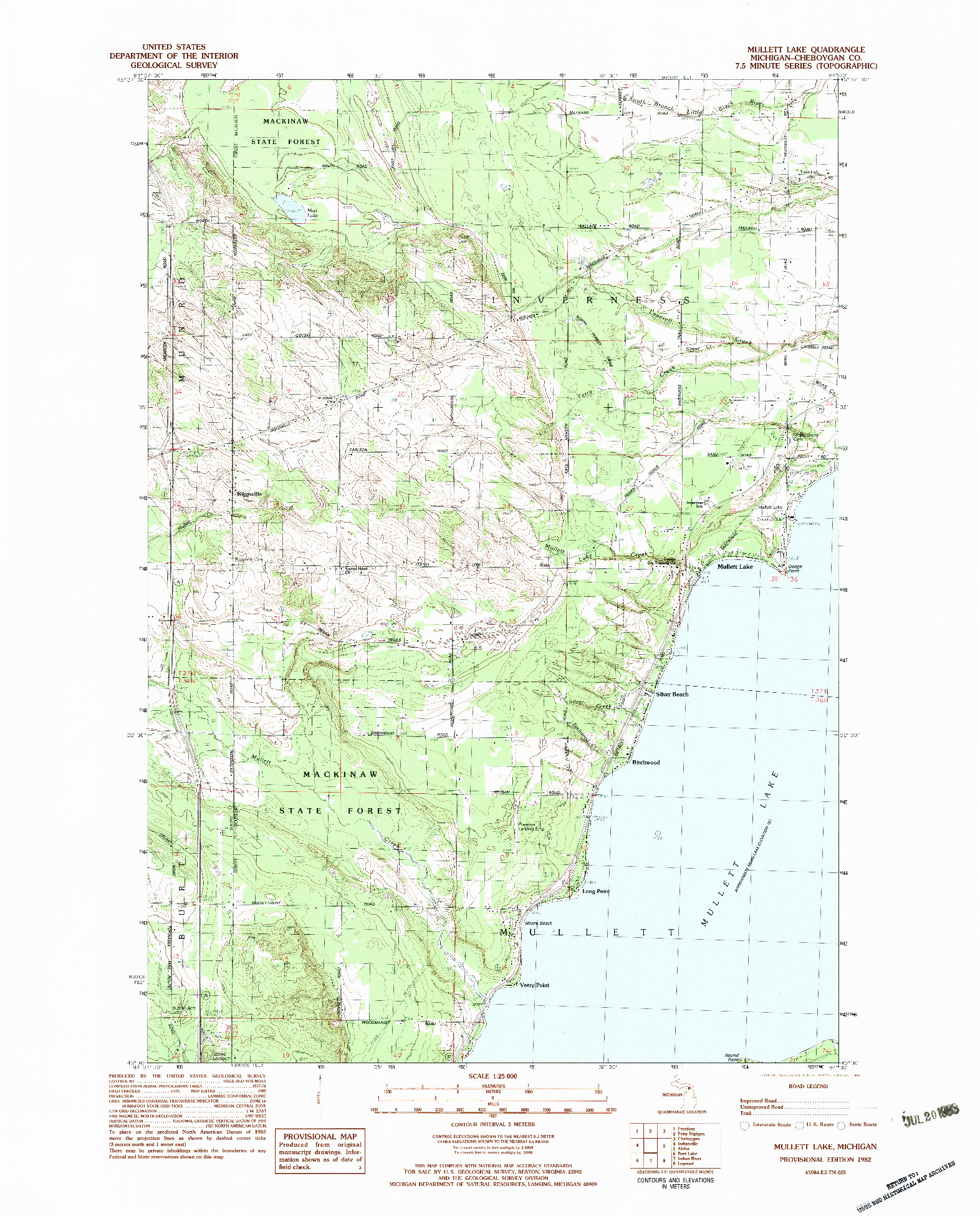 USGS 1:25000-SCALE QUADRANGLE FOR MULLETT LAKE, MI 1982