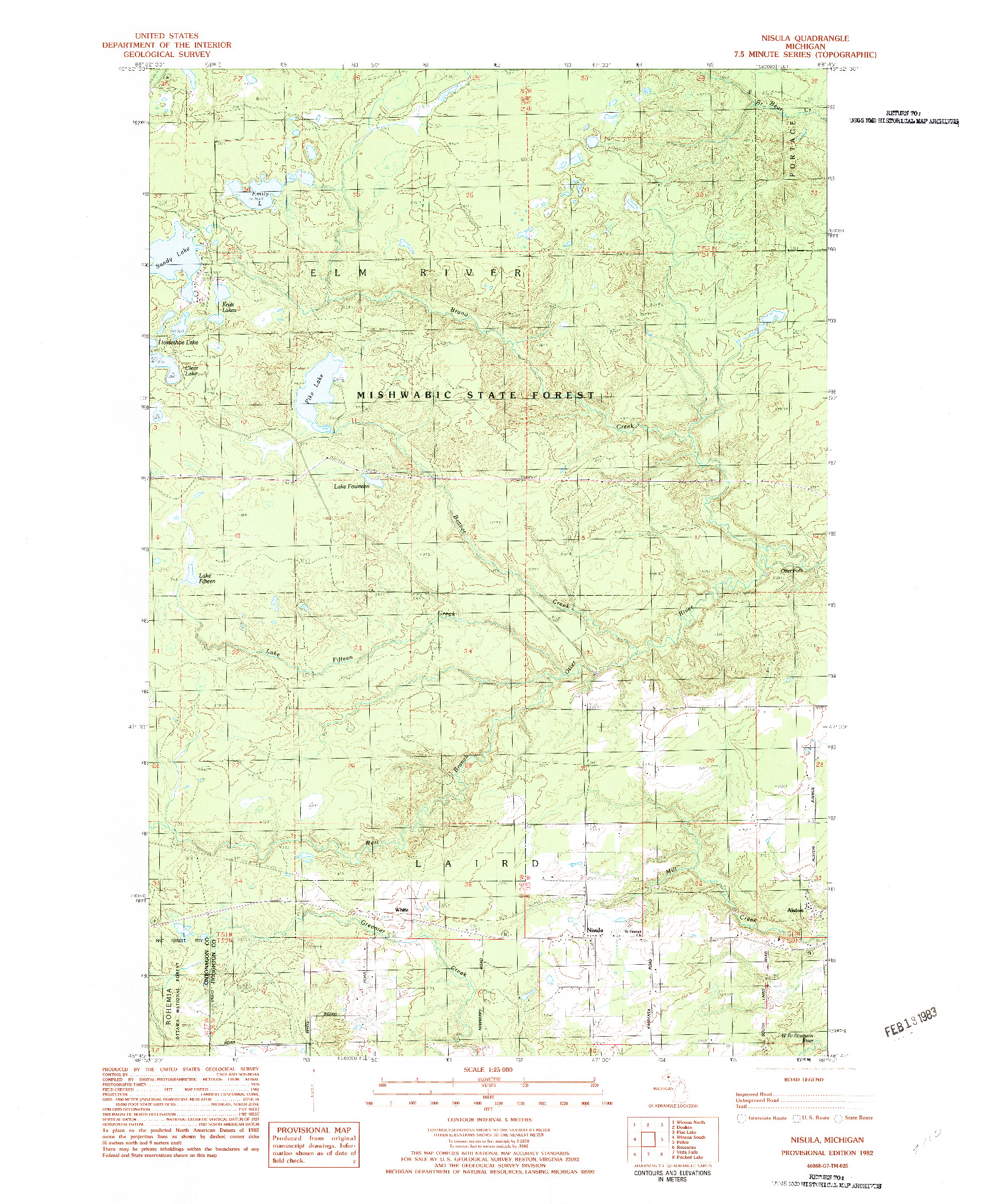 USGS 1:25000-SCALE QUADRANGLE FOR NISULA, MI 1982