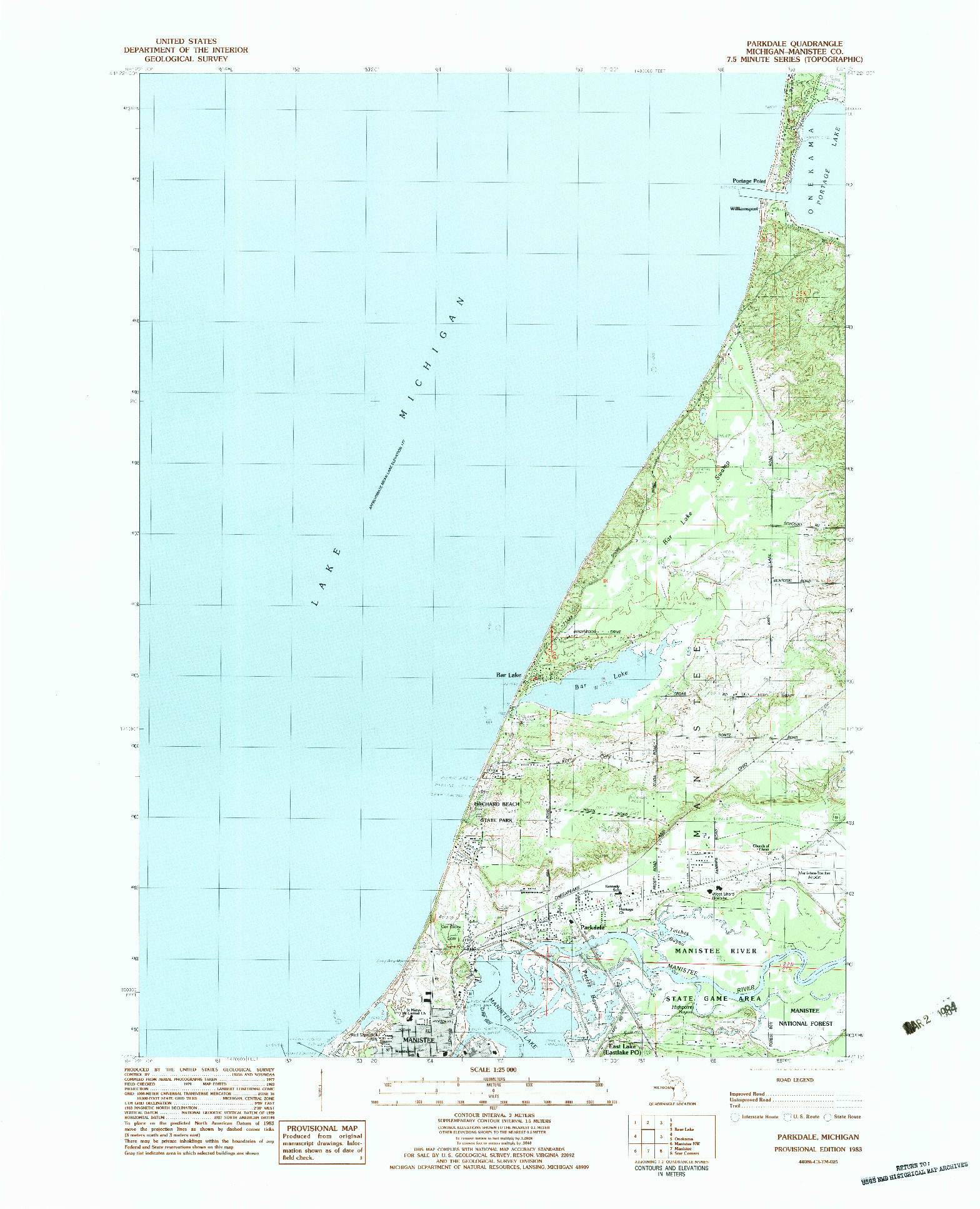 USGS 1:25000-SCALE QUADRANGLE FOR PARKDALE, MI 1983